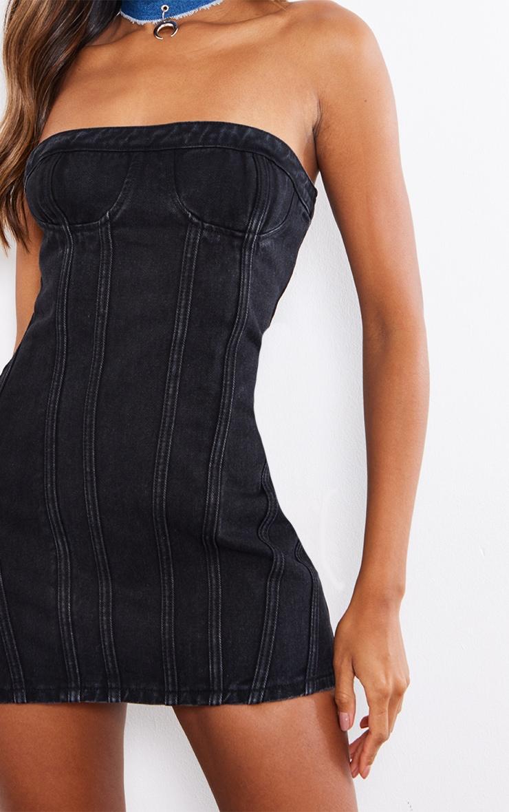 Washed Black Seam Front Denim Mini Dress Product Image