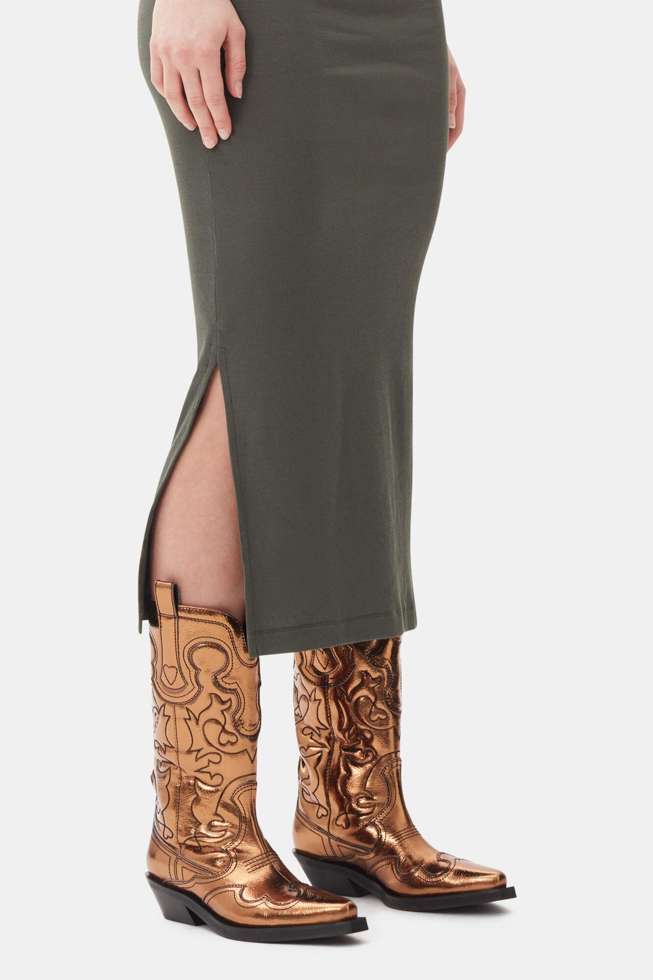 Gold Metallic Mid Shaft Embroidered Western Boots Product Image