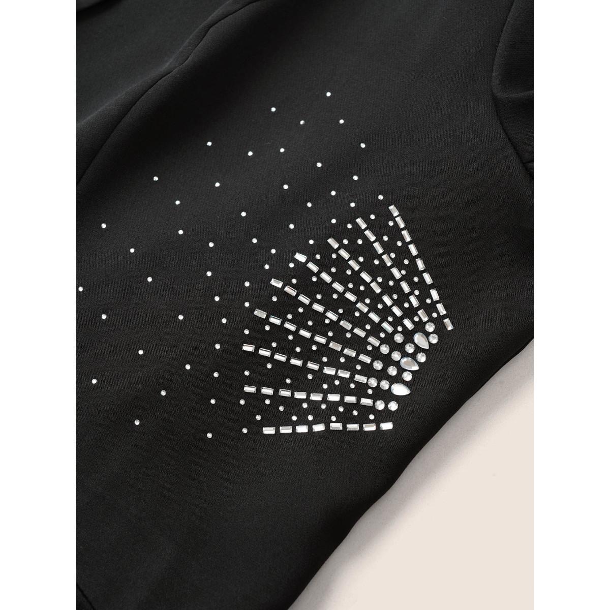 Plus Size Rhinestone Detail Patched Pocket Button Up Blazer Black Women Party Plain Non Sleeve Long Sleeve Suit Collar 28/5X Single-flap pocket Cocktail Blazers BloomChic Product Image