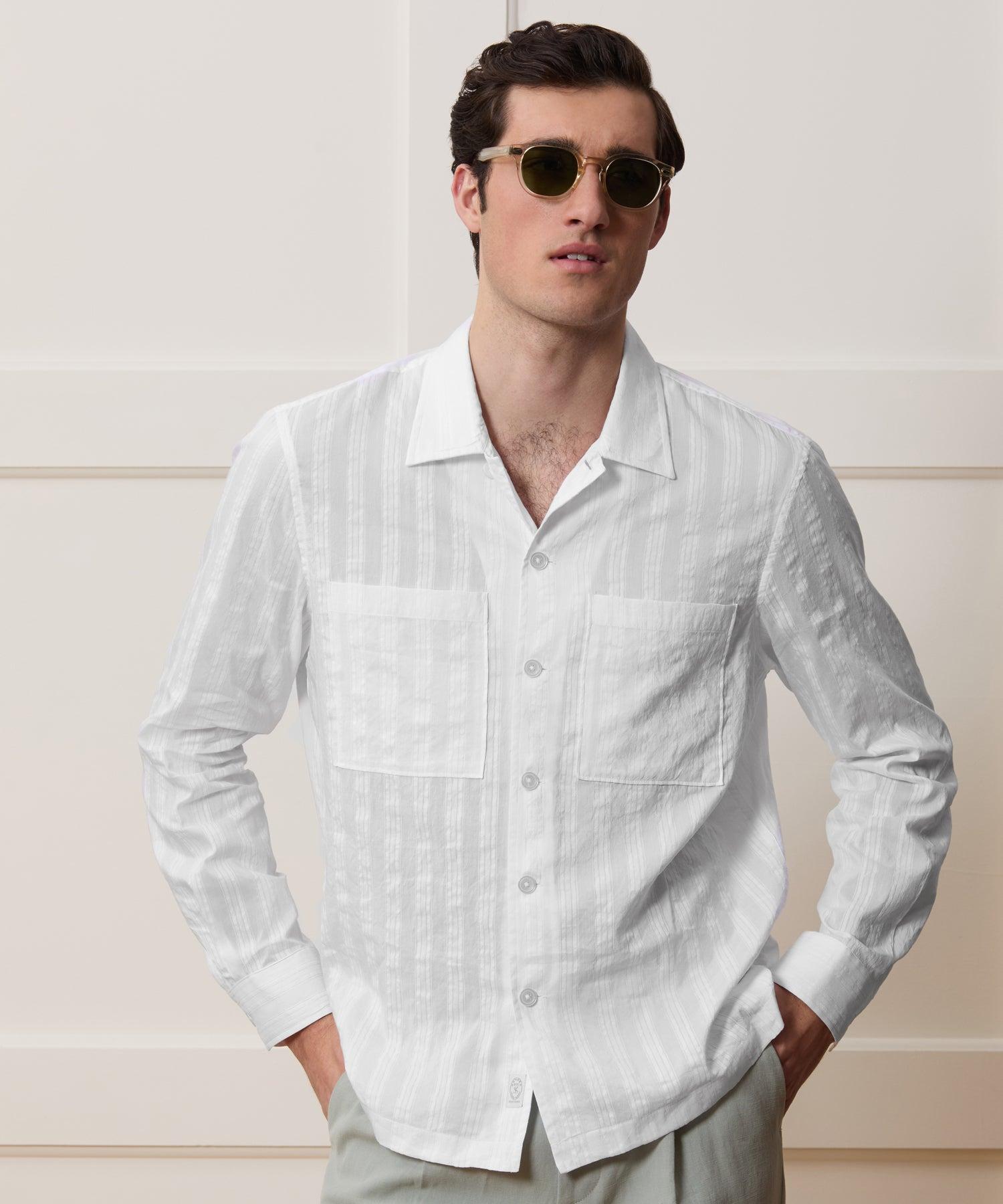 Relaxed Cotton-Silk Jacquard Camp Collar Shirt Product Image
