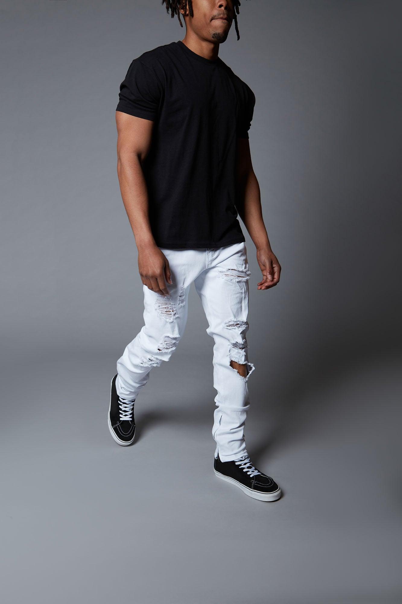 Crater Skinny Destroyed Jeans - White Product Image
