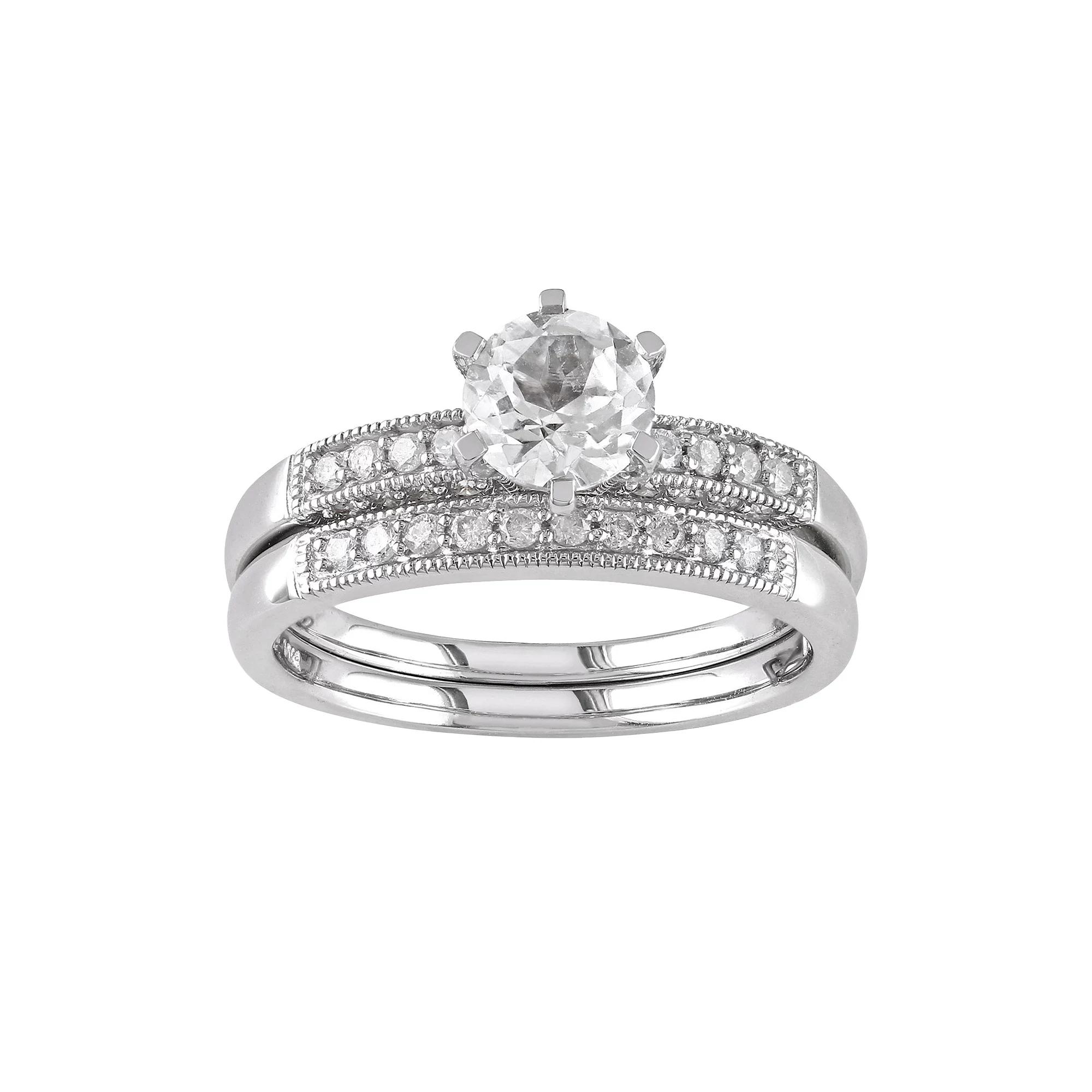 Stella Grace Lab-Created White Sapphire and Diamond Engagement Ring Set in 10k White Gold (1/3 ct. T.W.), Womens Product Image