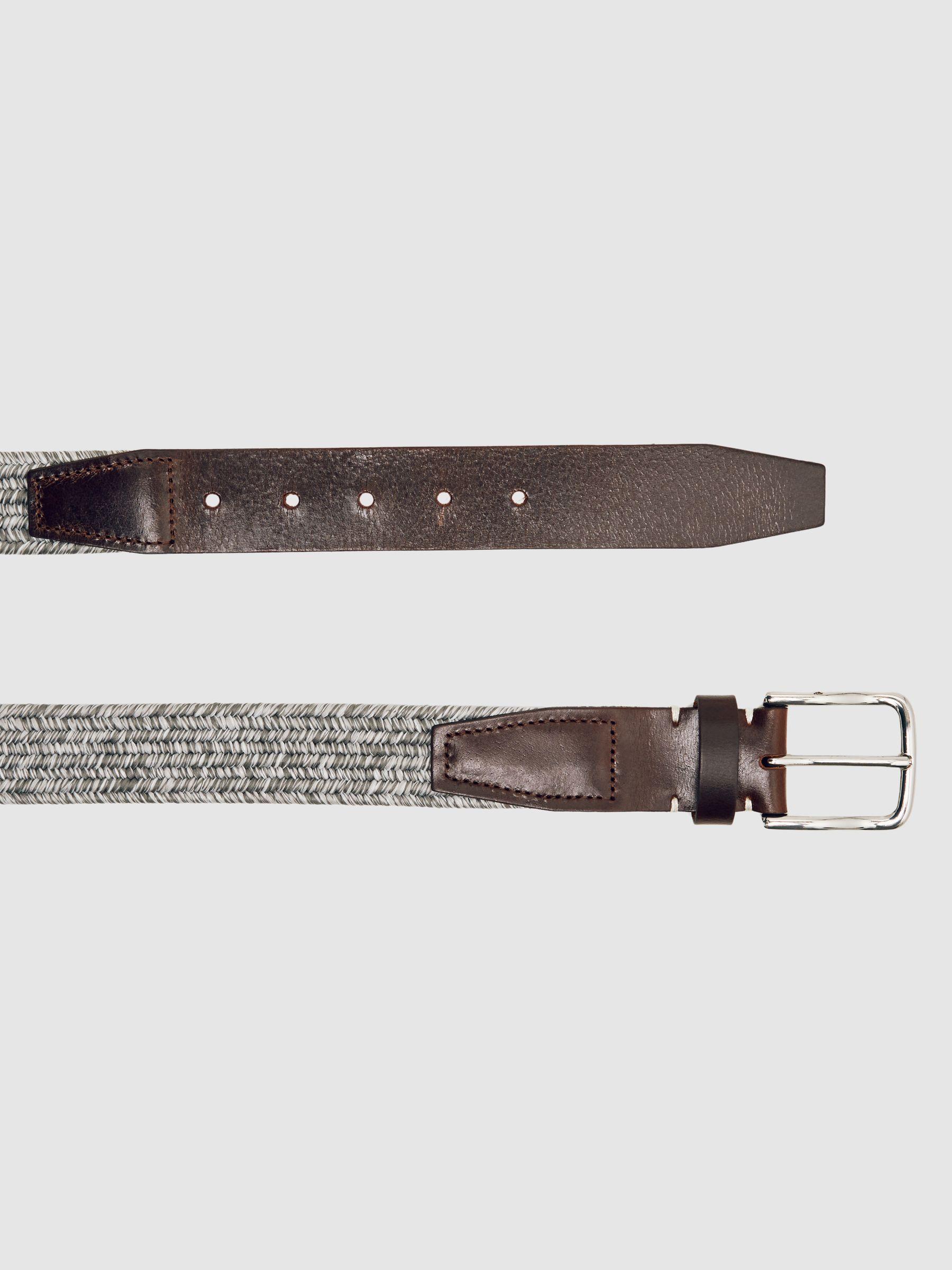 Webbing Belt With Leather Trim in Soft Grey Product Image