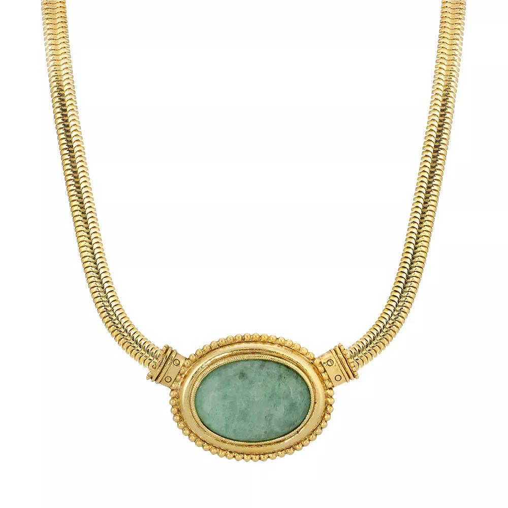 1928 Gold Tone Oval Stone Pendant Necklace, Womens Green Product Image