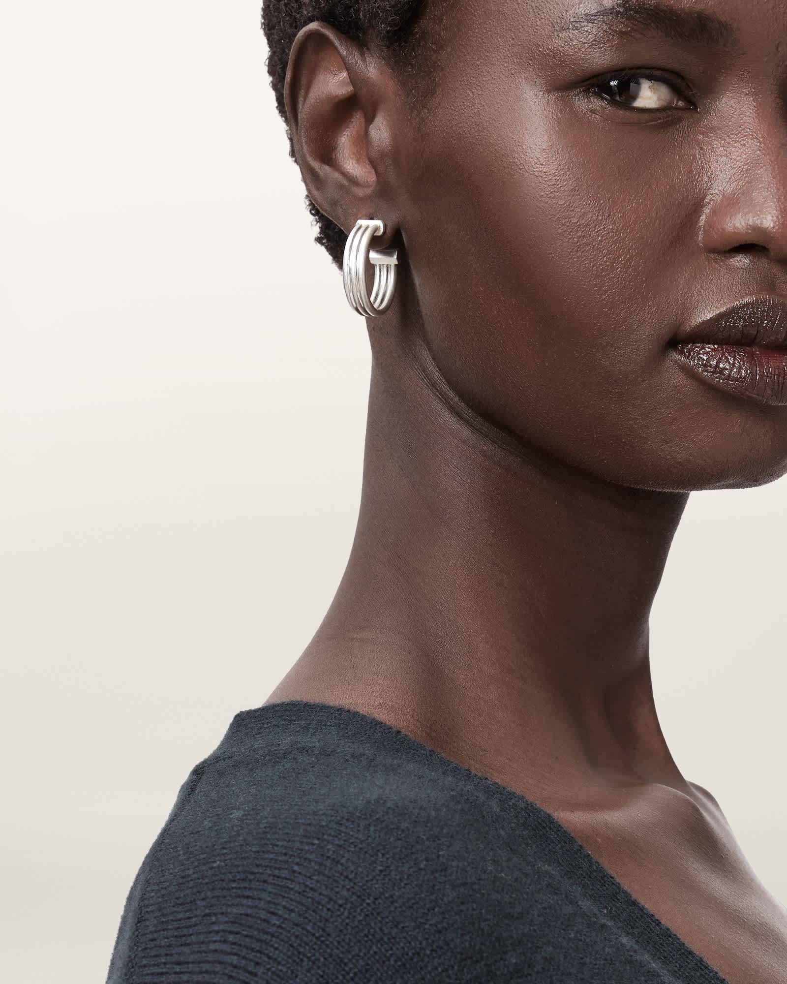 Nellie Pave Earrings WARM SILVER | ALLSAINTS US Product Image
