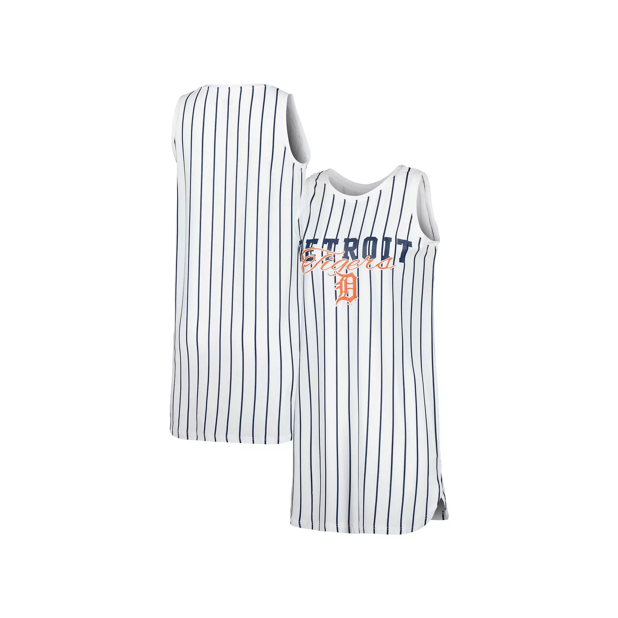 Women's Concepts Sport White Detroit Tigers Reel Pinstripe Knit Sleeveless Nightshirt,  Product Image