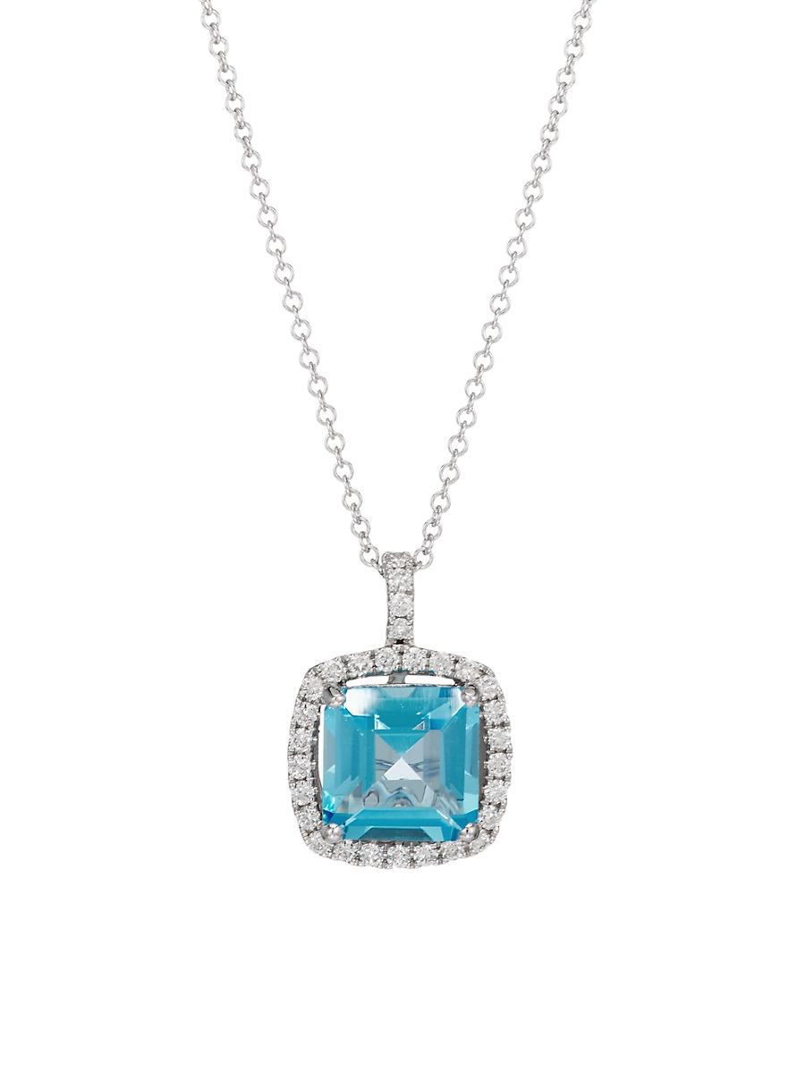 Womens 14K White Gold, 0.35 TCW Diamond & Blue Topaz Pendant Necklace Product Image
