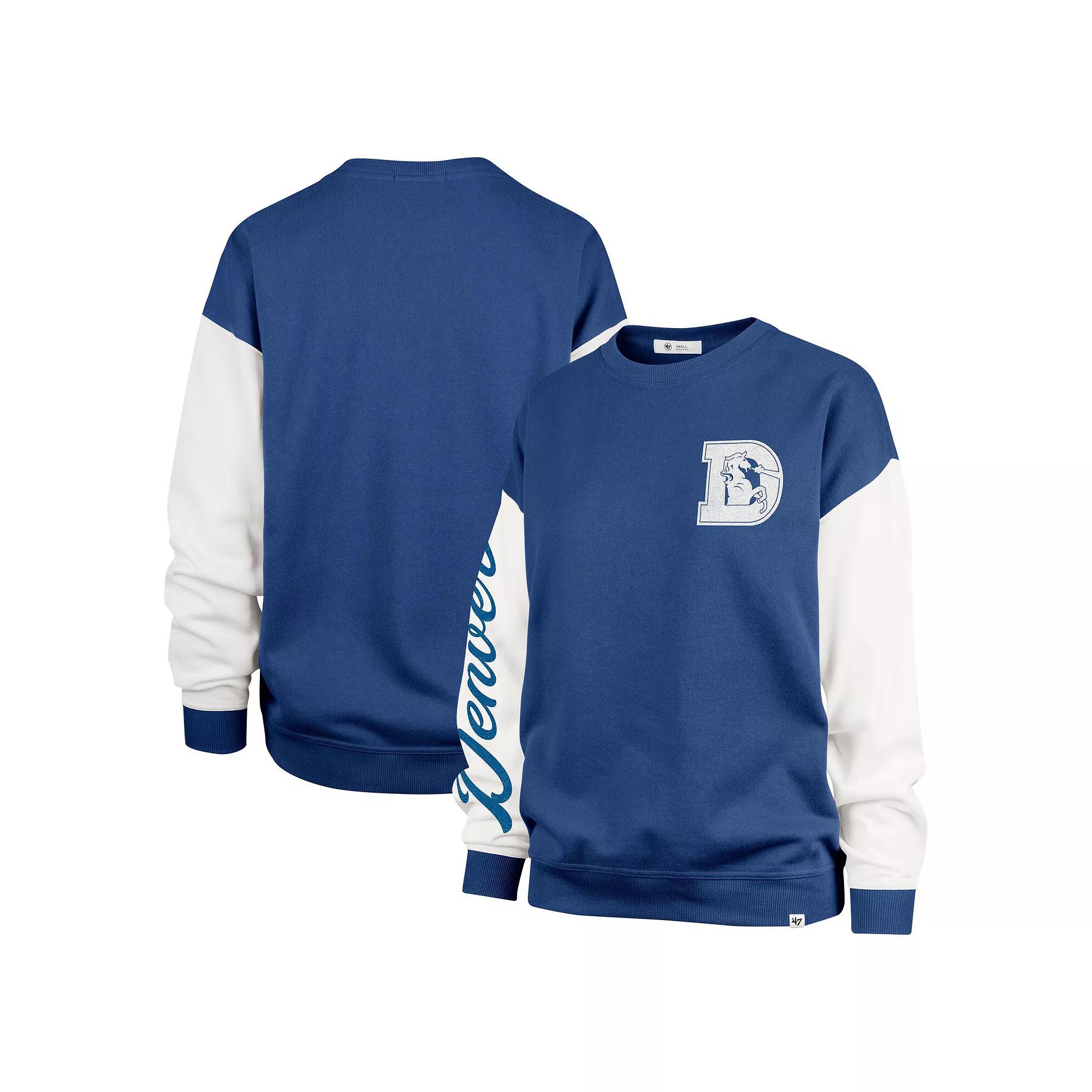 Women's '47  Navy Denver Broncos Double Header Rise Andie Pullover Sweatshirt, Size: Medium, Blue Product Image