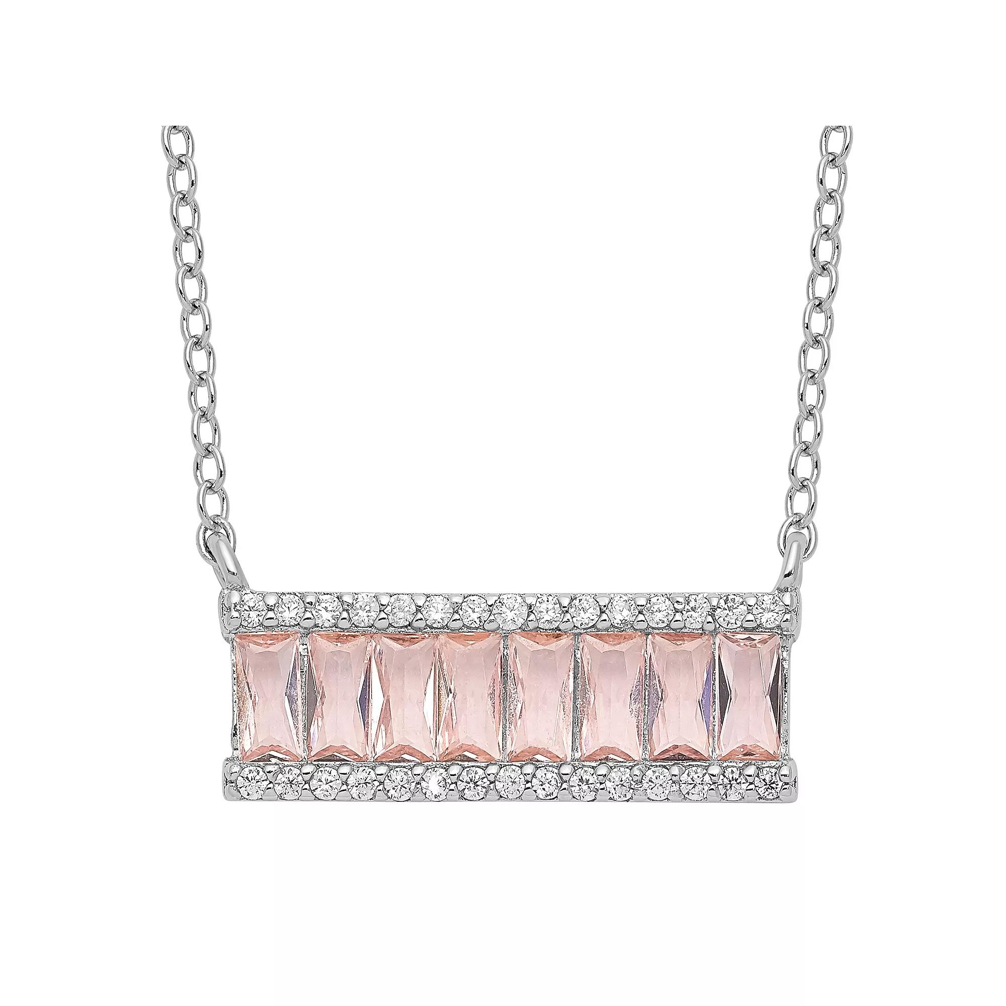 Sophie Miller Sterling Pink Crystal & Cubic Zirconia Bar Necklace, Women's, Size: 18" Product Image