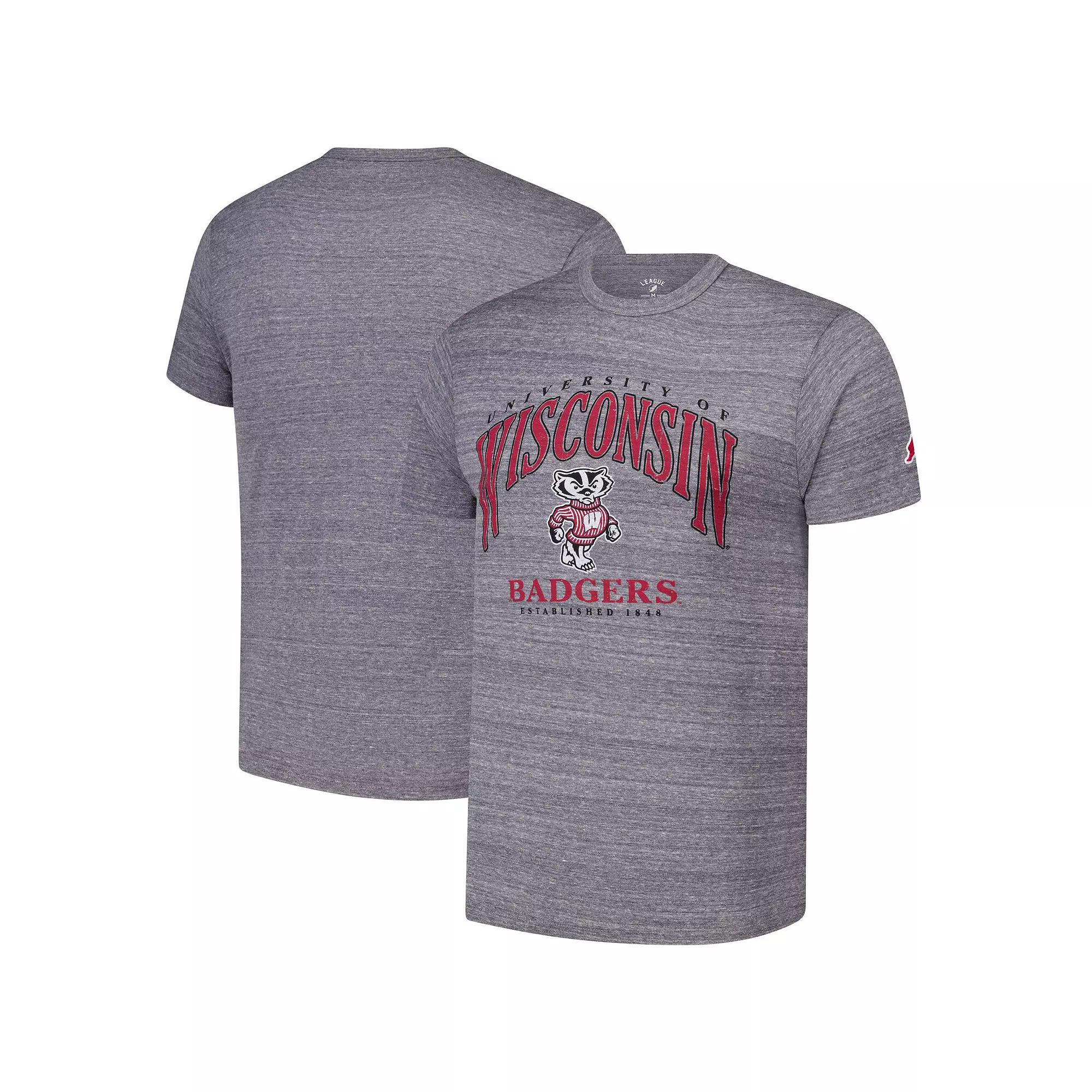 Men's League Collegiate Wear Heather Gray Wisconsin Badgers Tall Arch 2.0 Victory Falls Tri-Blend T-Shirt,  Product Image