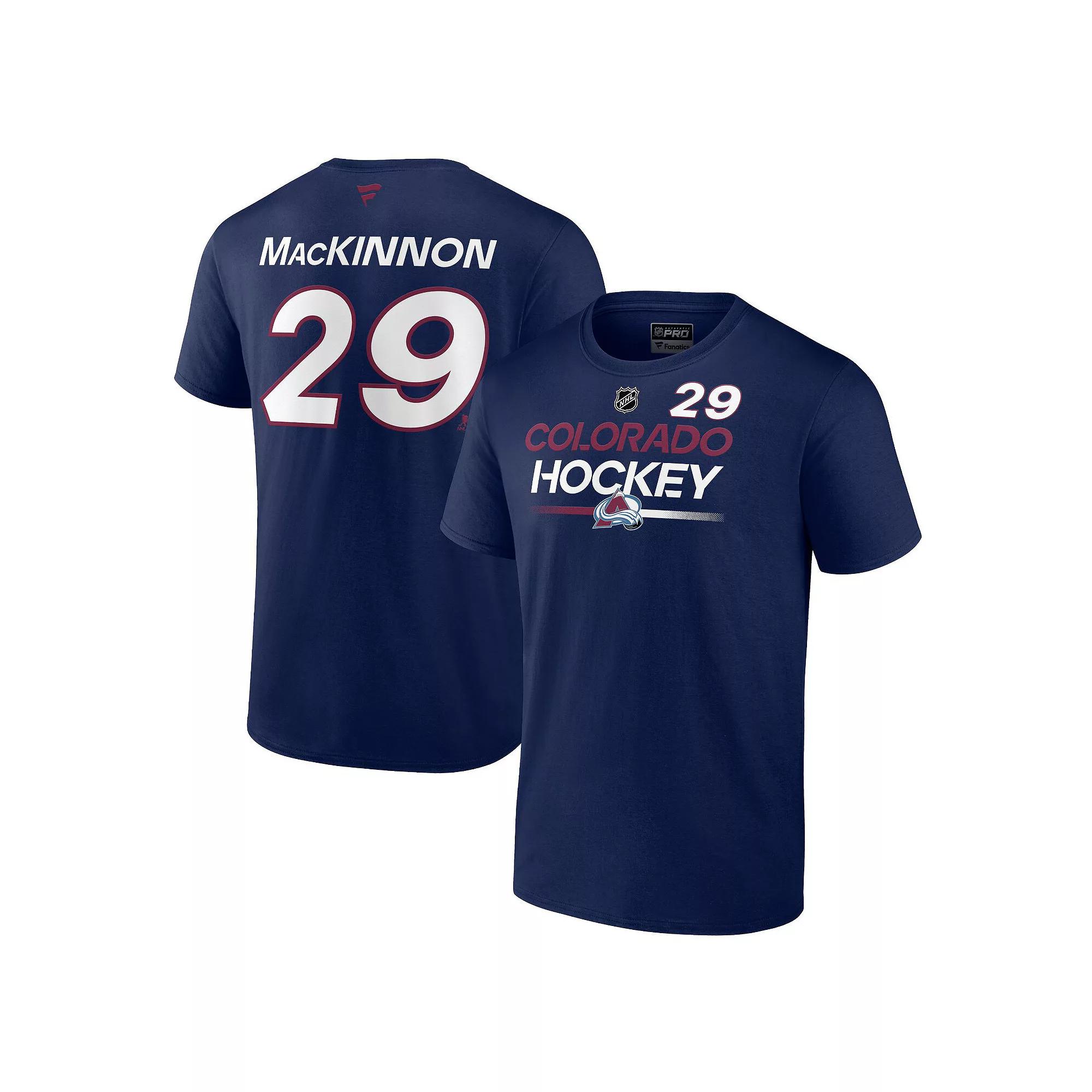 Men's Fanatics Branded Nathan MacKinnon Navy Colorado Avalanche Authentic Pro Prime Name & Number T-Shirt,  Product Image