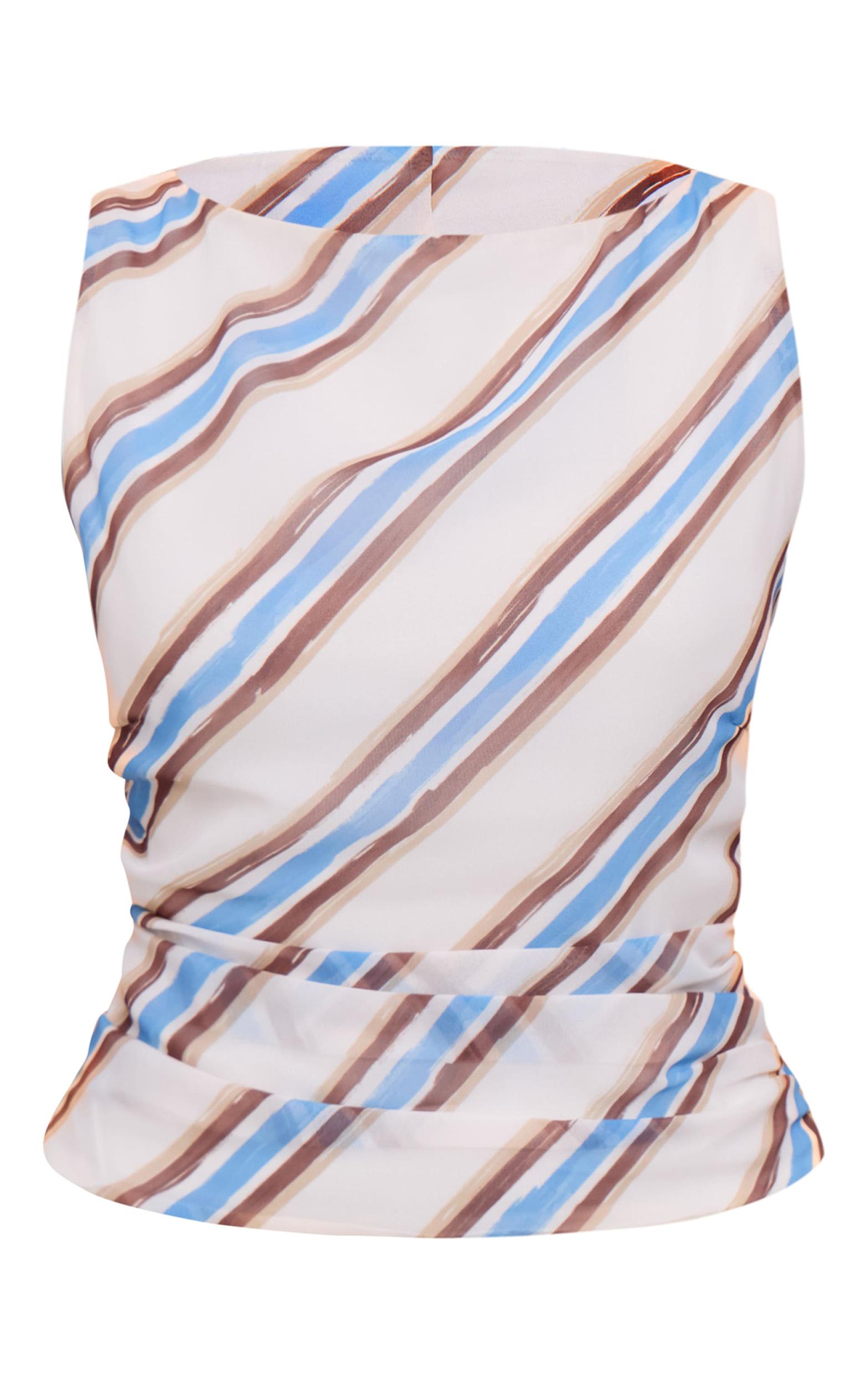 Blue Stripe Ruched Long Top Product Image