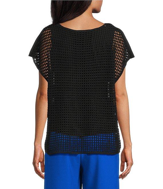 Investments Petite Size Short Sleeve Crew Neck Open Stitch Top Product Image