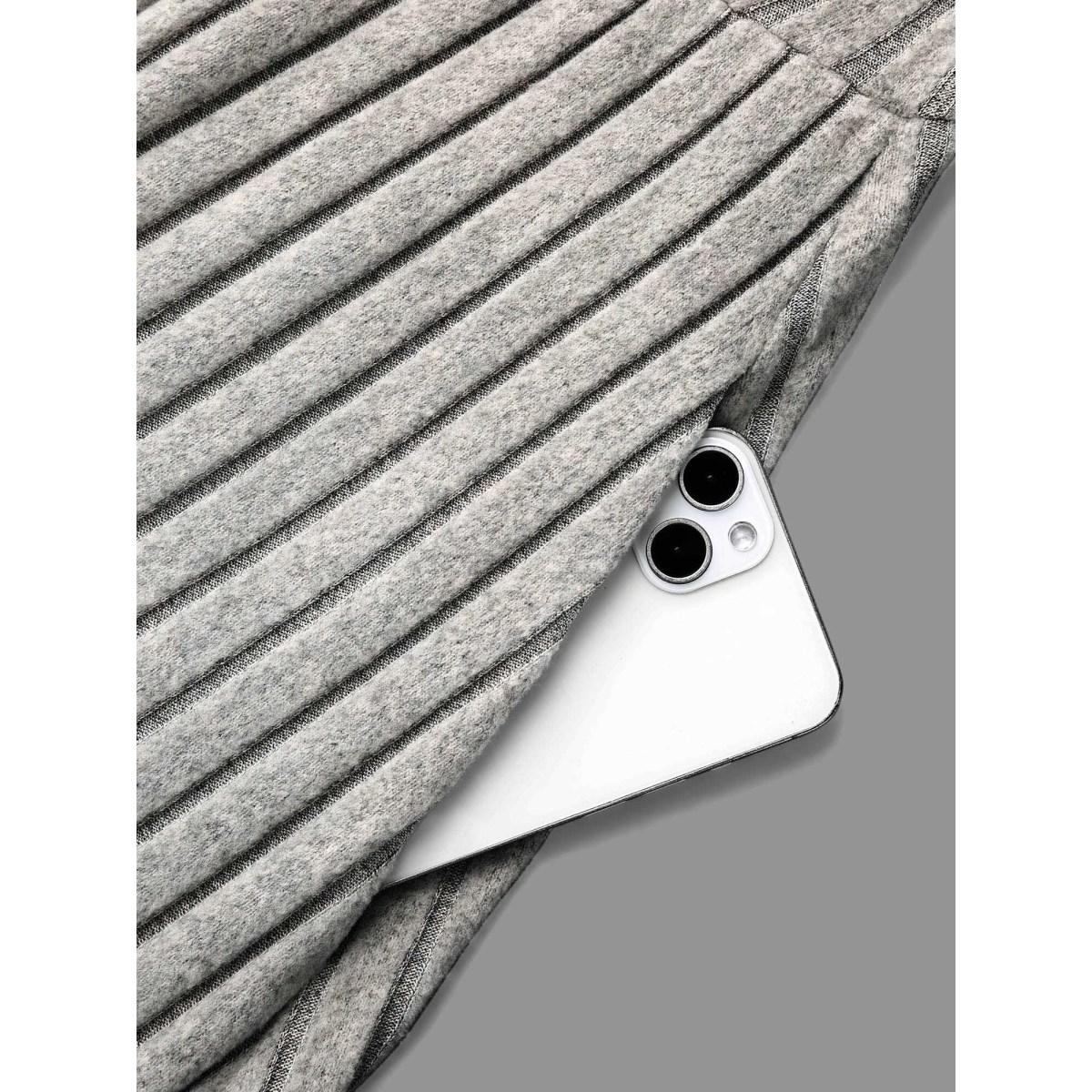 Plus Size Lace Neck Patchwork Ribbed Knit Dress LightGray Women Timeless Woven ribbon&lace trim Knit Dresses Bloomchic 18-20/2X Product Image