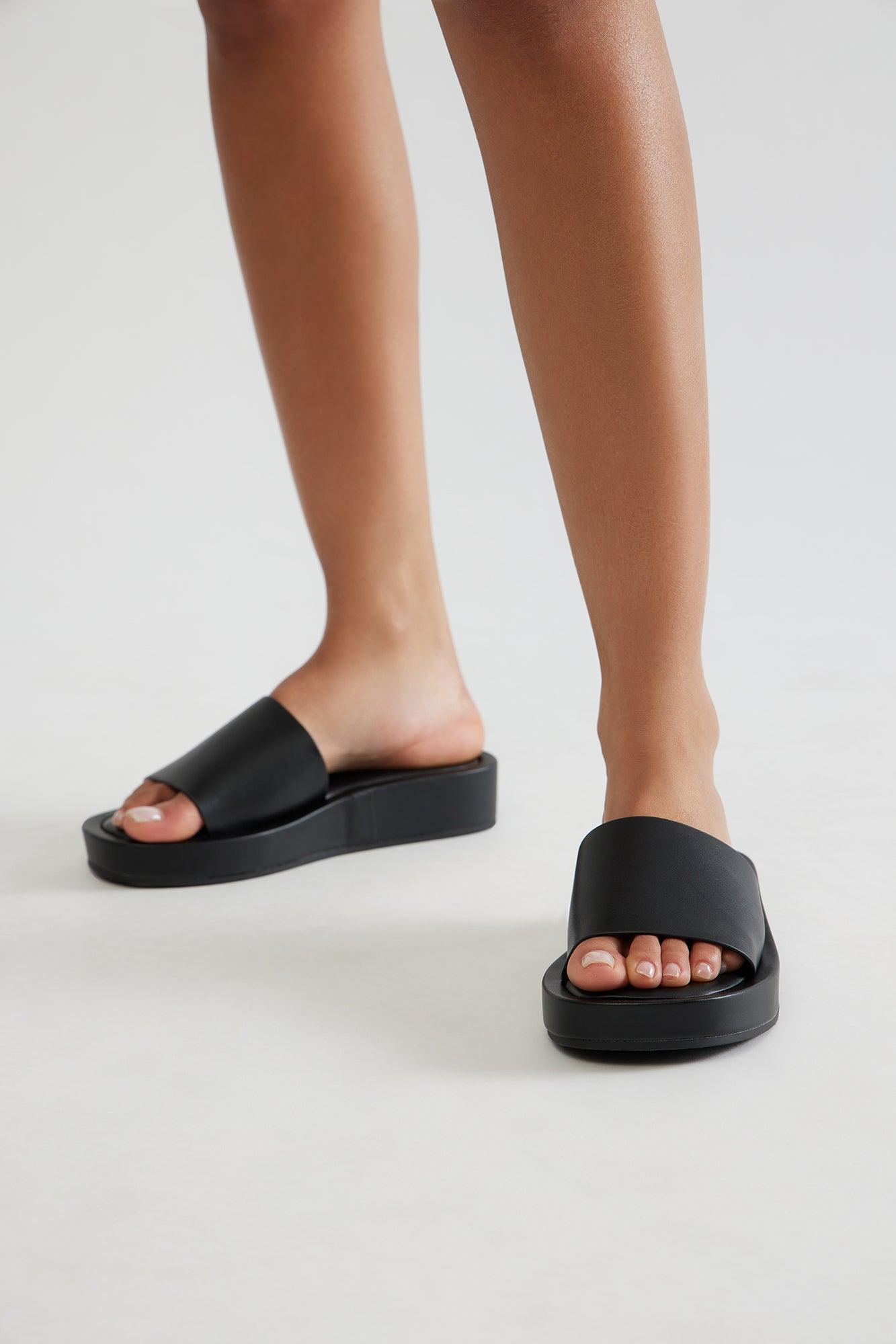 Jem Faux Leather Slip On Sandals - Black Product Image