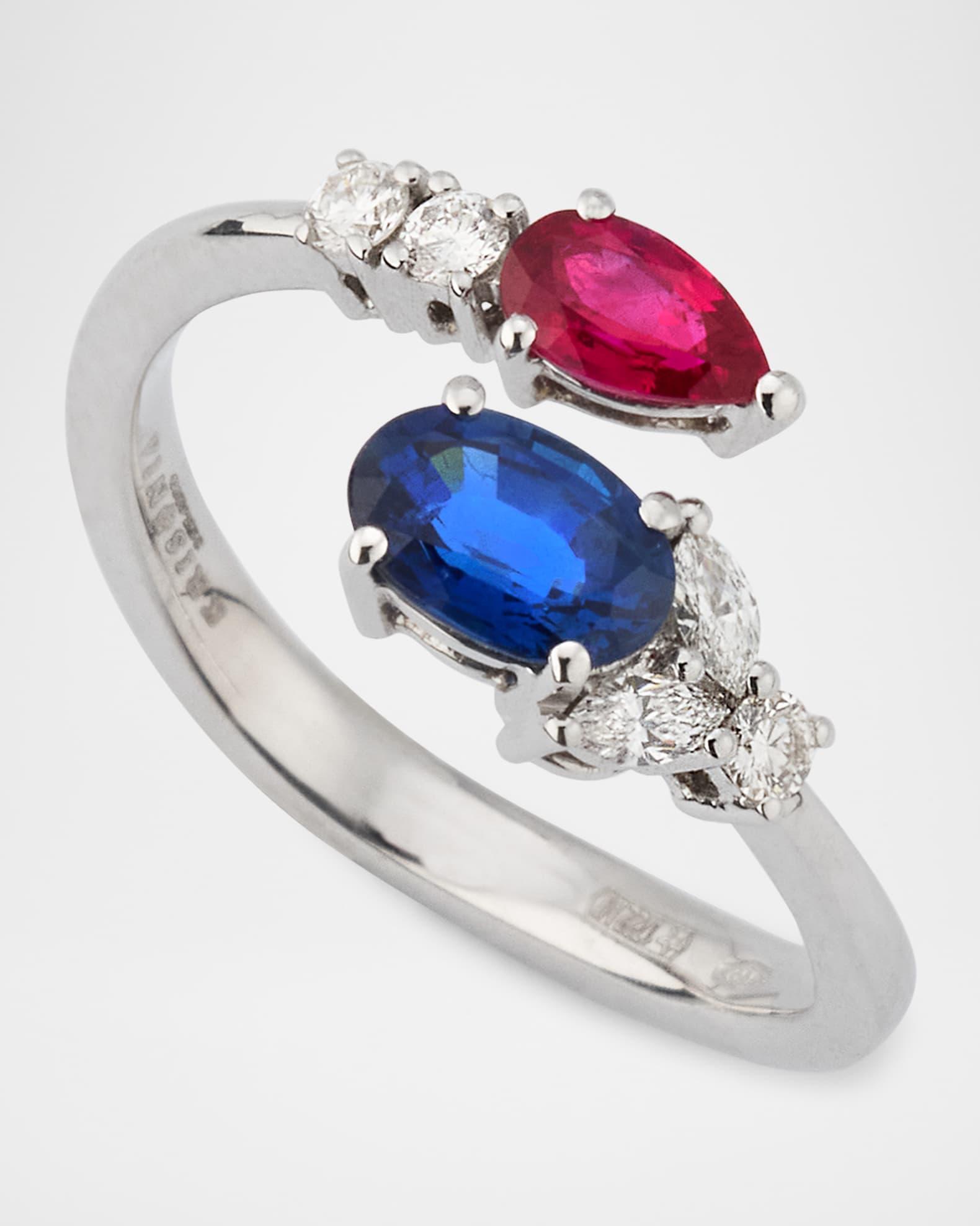 18K White Gold Tricolor Ring with Diamonds, Size 5 Product Image