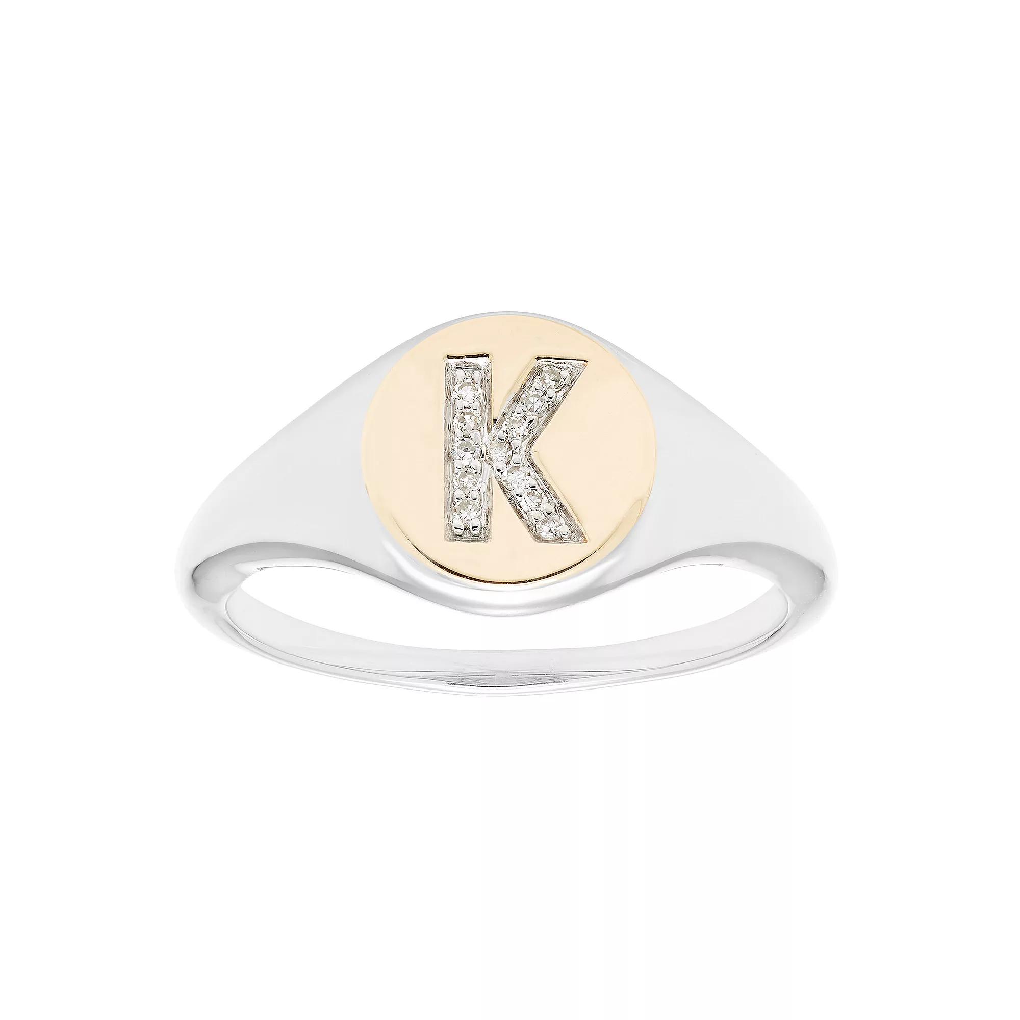 It's Personal 14k Gold Over Sterling Silver Diamond Accent Initial Signet Ring, Women's, Size: 8, Two Tone K Product Image