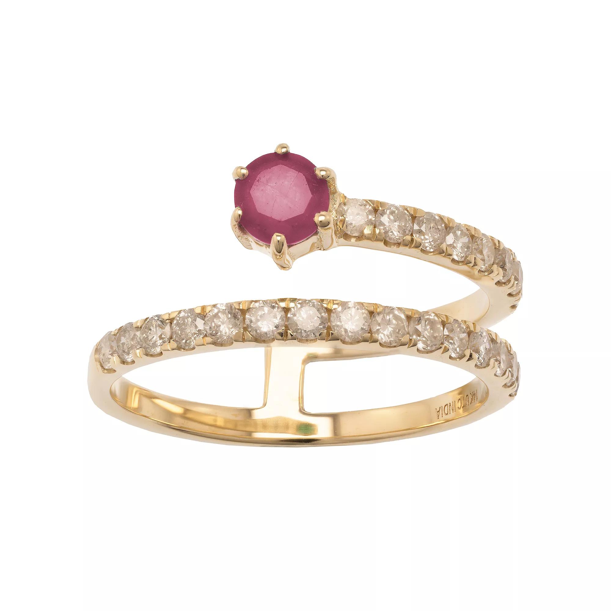 Gemistry 14k Gold Emerald & White Topaz Wrap Ring, Women's, Size: 6 Product Image