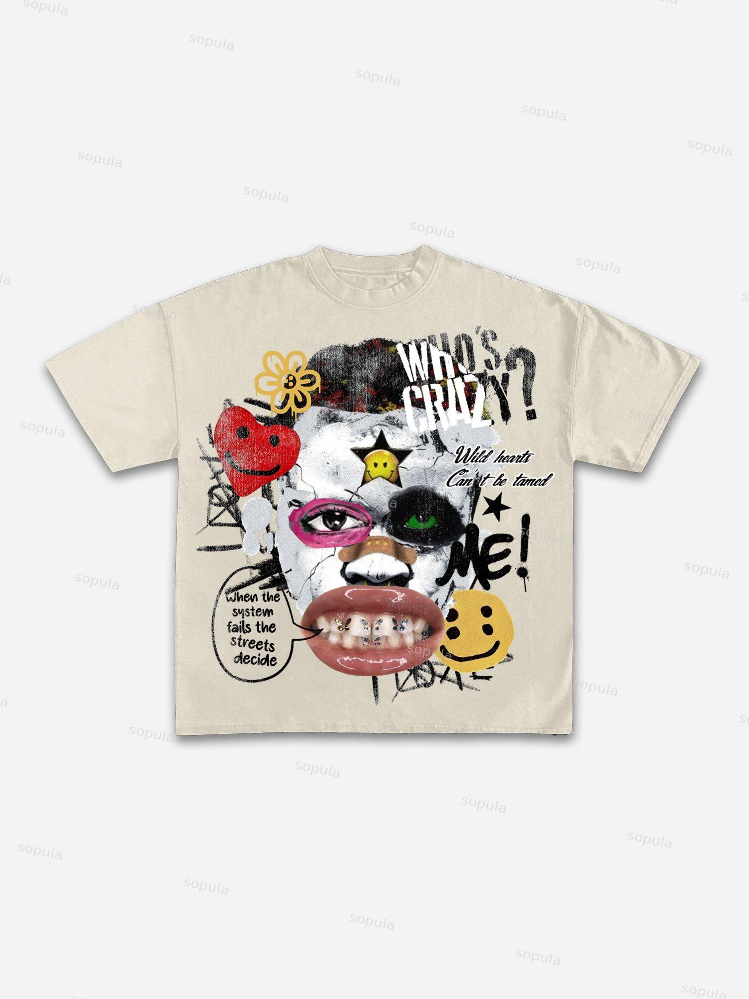 Abstract Portrait People Collage Vintage Graphic Cotton T-shirt Product Image