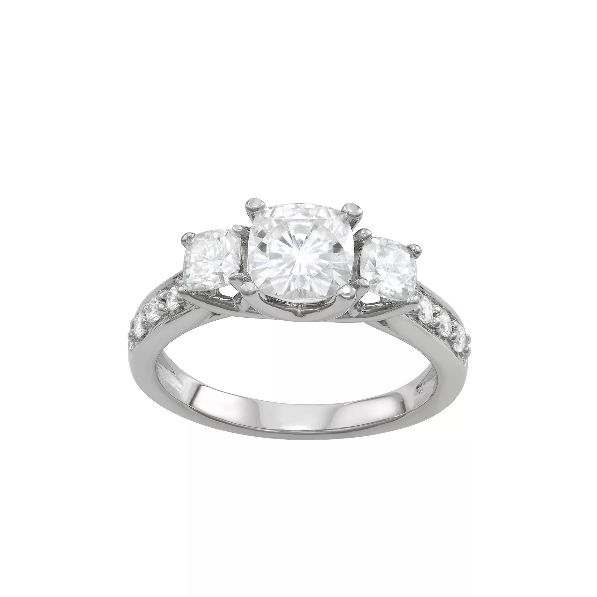 Charles & Colvard 14k White Gold 2 1/8 Carat T.W. Lab-Created Moissanite 3-Stone Ring, Women's, 14k Whgold Product Image