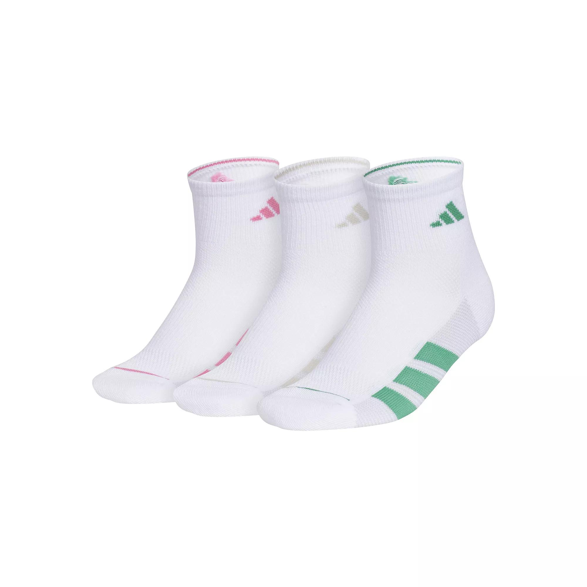 Women's adidas All Day Training Quarter Socks 3-Pair Pack, Size: 5-10, White Pink Green Product Image