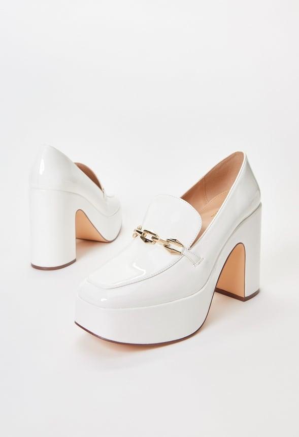 JustFab Margaux Platform Loafer Pump Womens Black/ White Size 8.5 Product Image