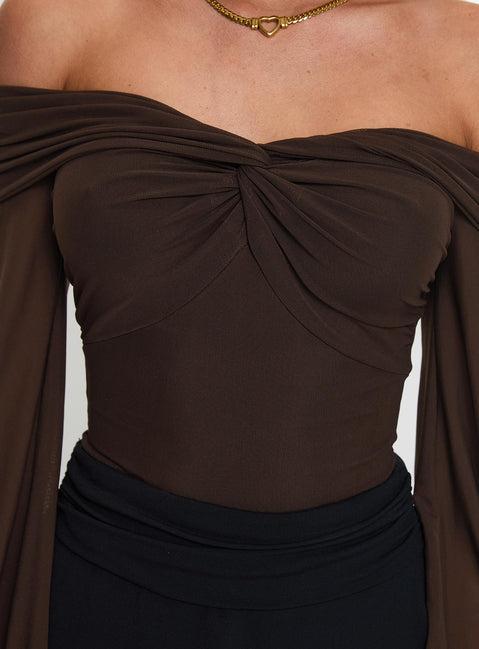 Babette Off The Shoulder Bodysuit Brown Product Image