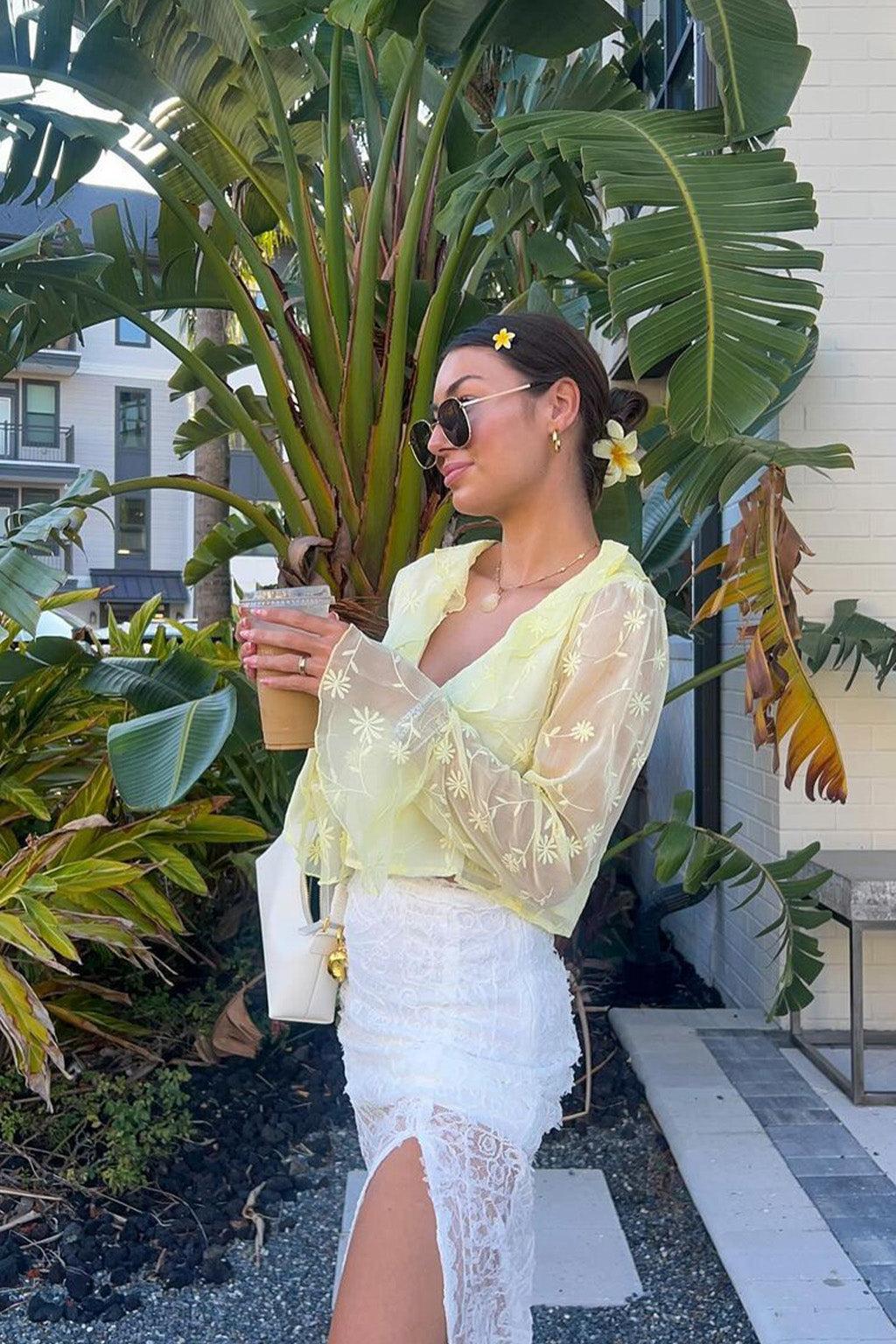 Guilliana Yellow Ruffle Blouse Product Image