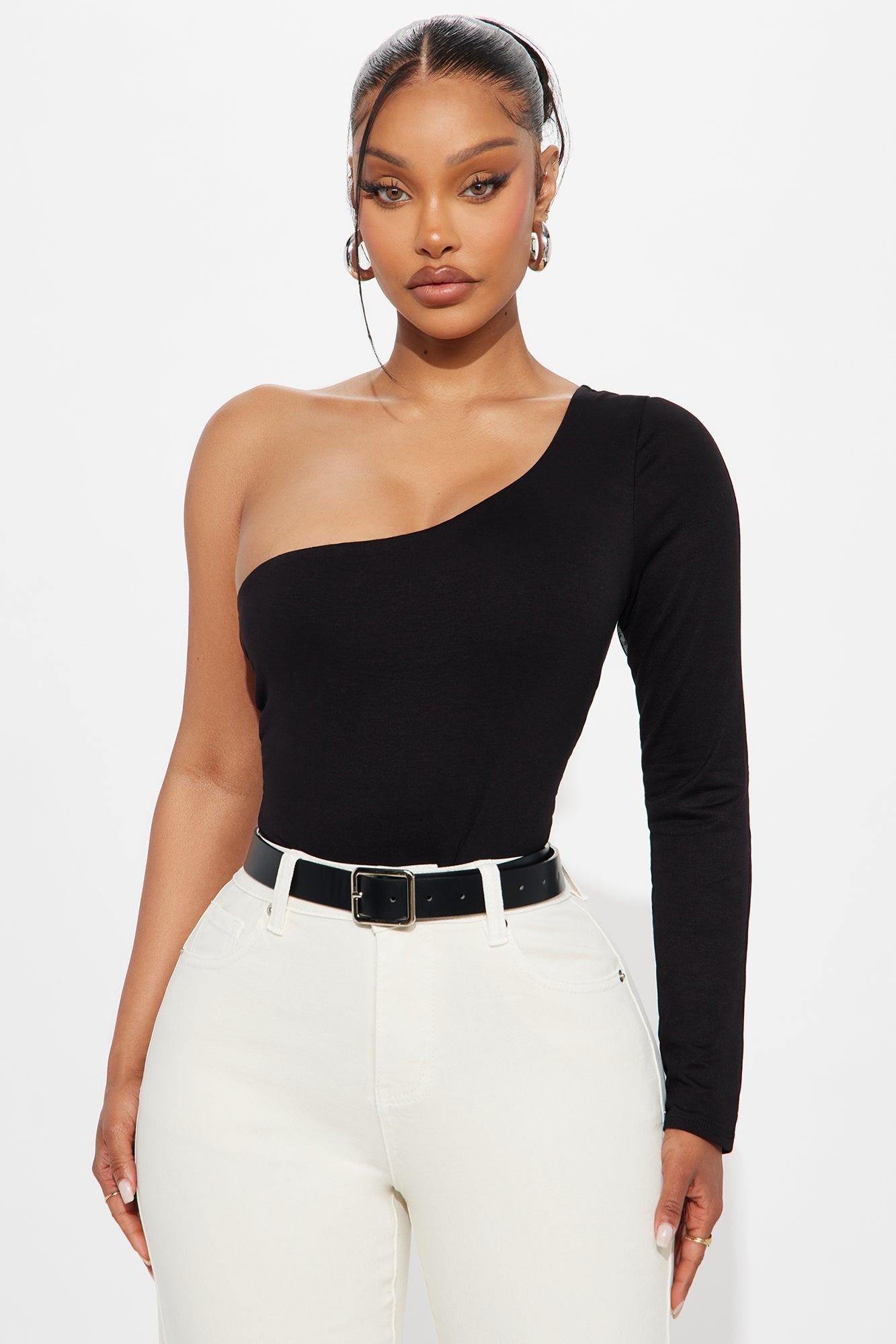 Juniper Long Sleeve One Shoulder Bodysuit - Black Female Product Image