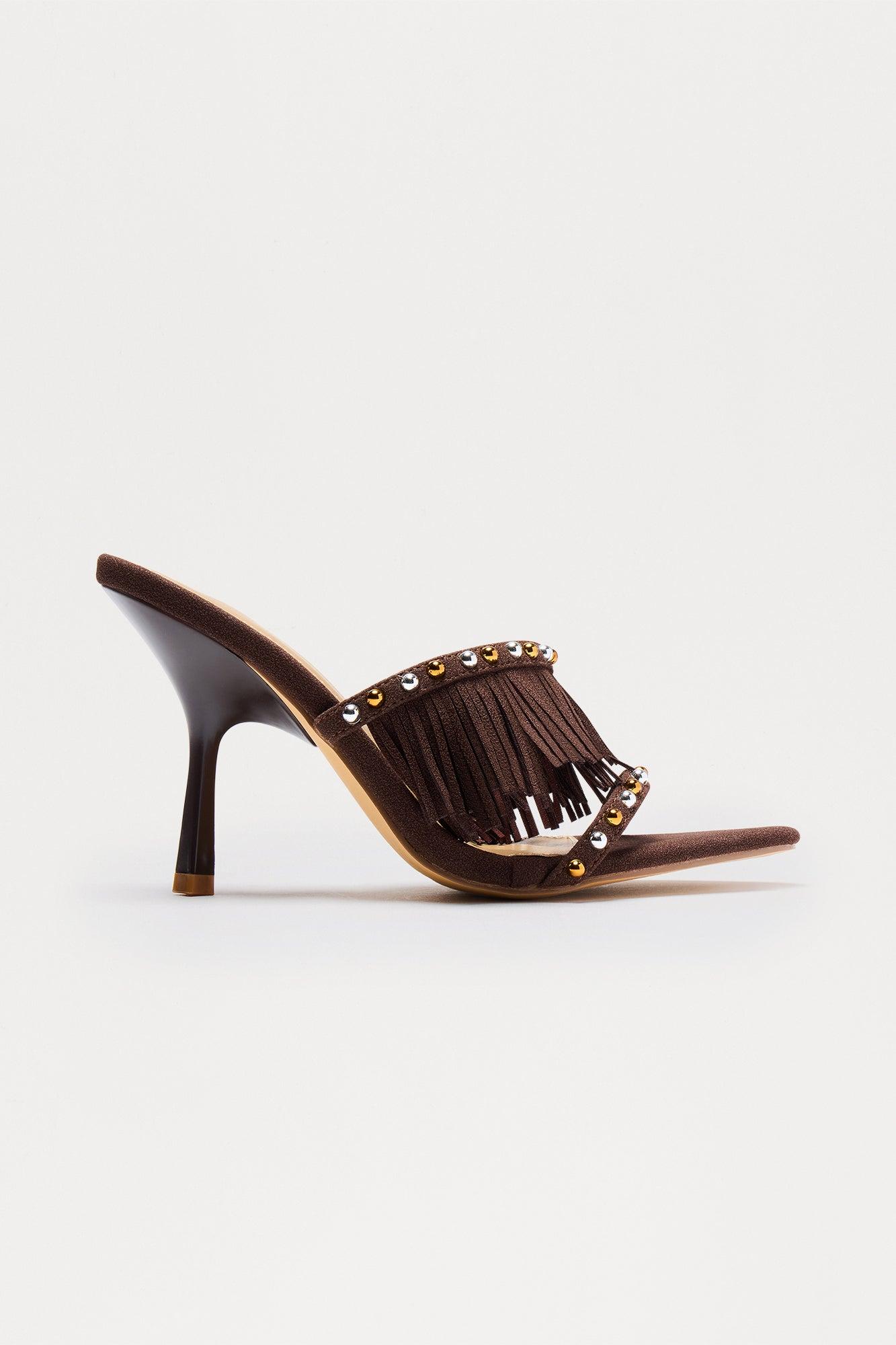 Bradley Studded Fringe Heels - Chocolate Female Product Image