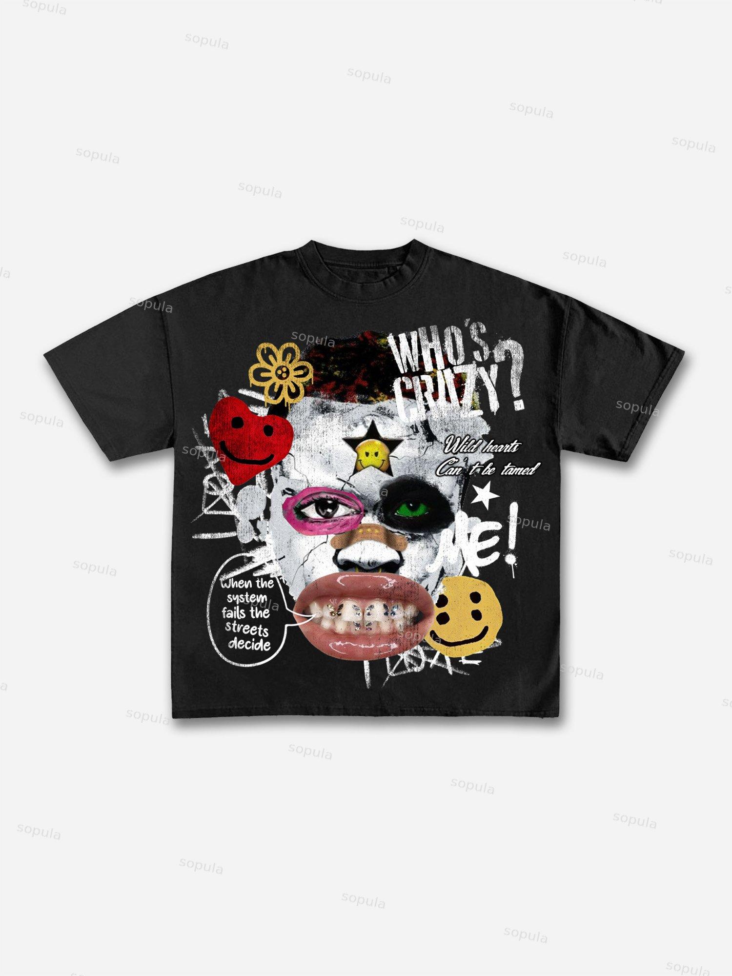 Abstract Portrait People Collage Vintage Graphic Cotton T-shirt Product Image