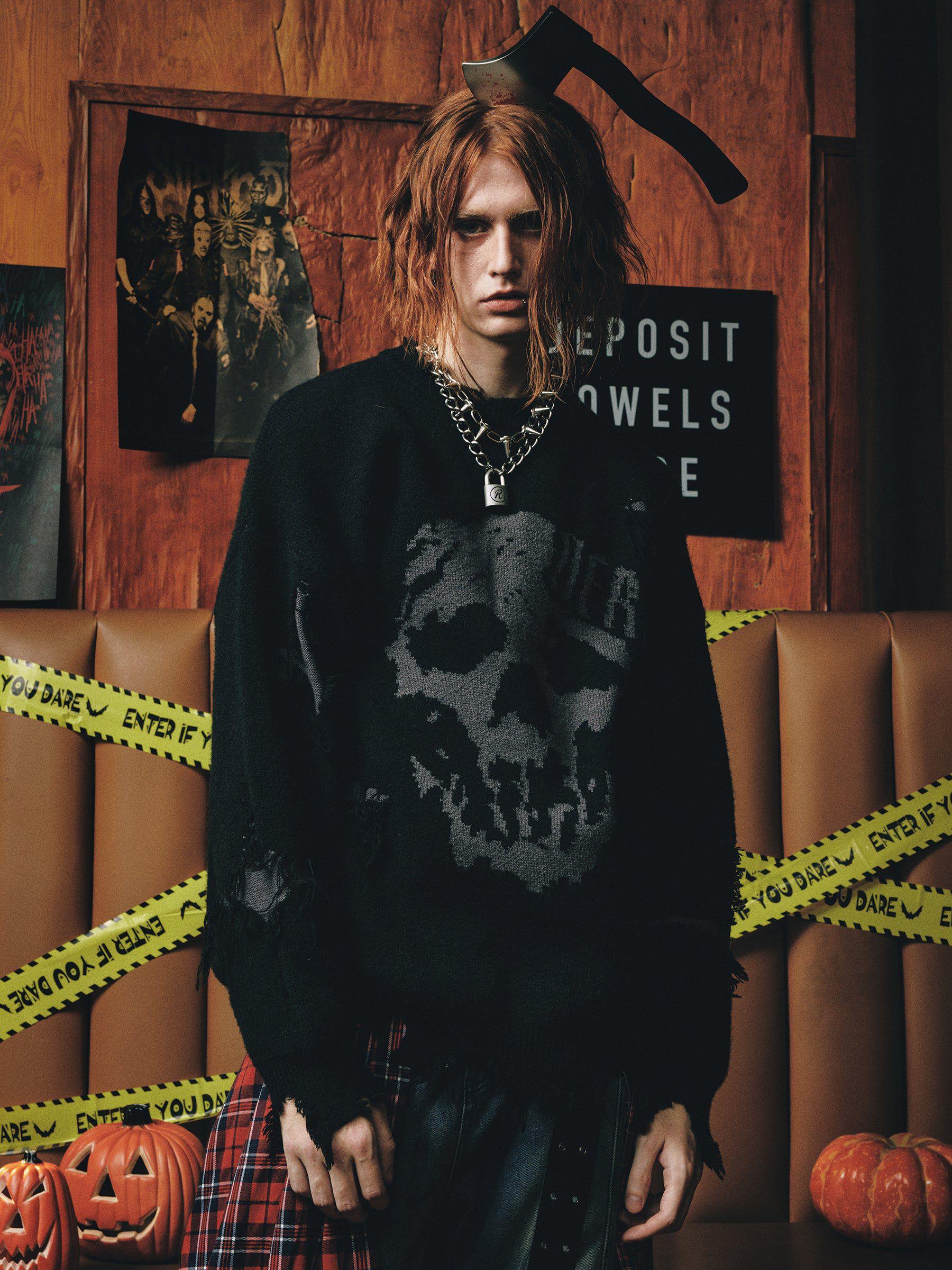 Aelfric Eden Distressed Skull Graphic Sweater Product Image