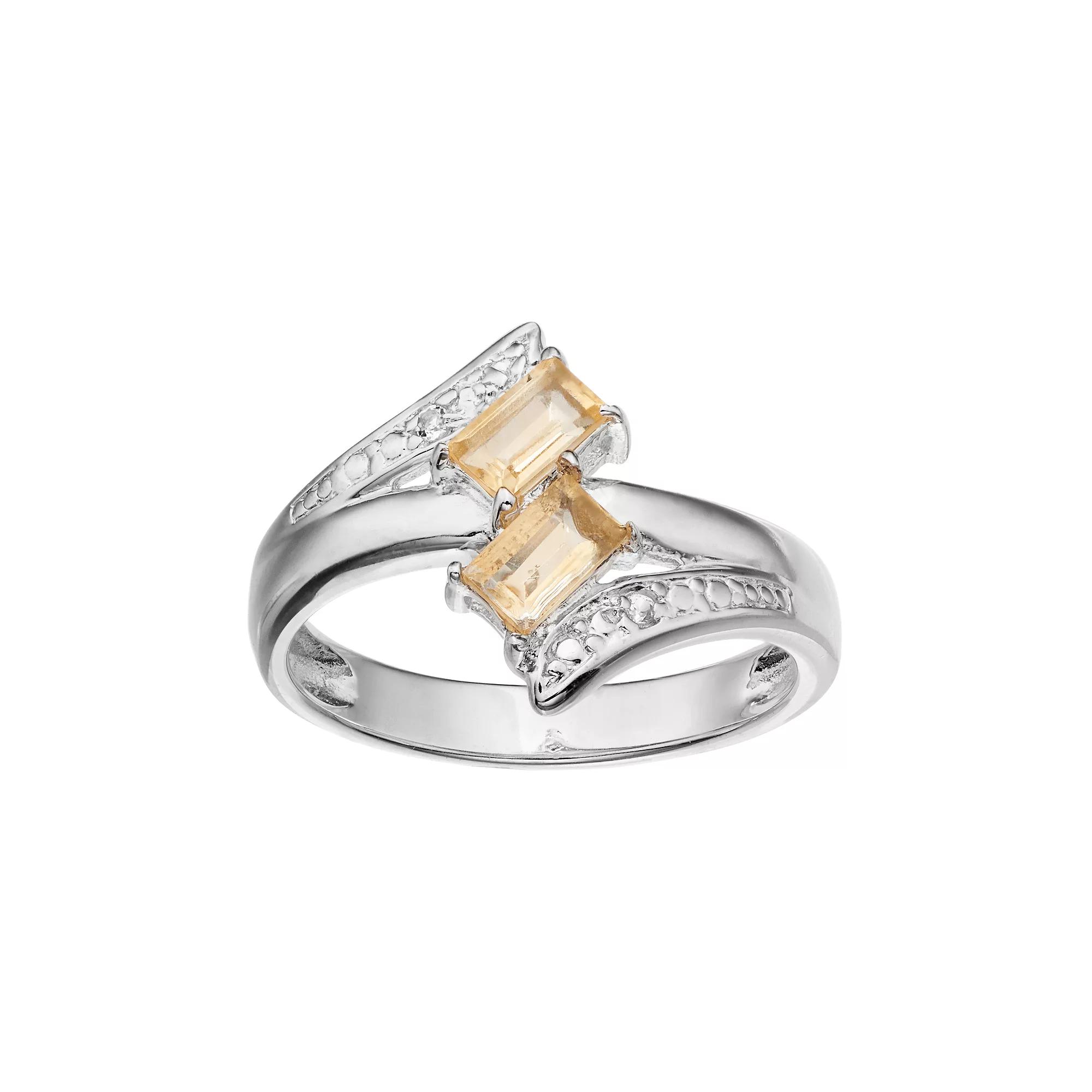 Gemminded Sterling Silver Citrine & White Topaz Two Stone Bypass Ring, Women's,  Product Image