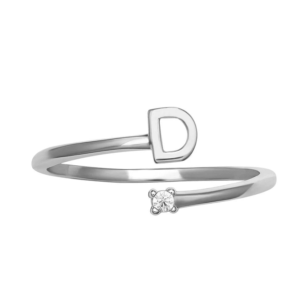 PRIMROSE Sterling Silver Cubic Zirconia Initial Bypass Band Ring, Womens Gold Tone E Product Image