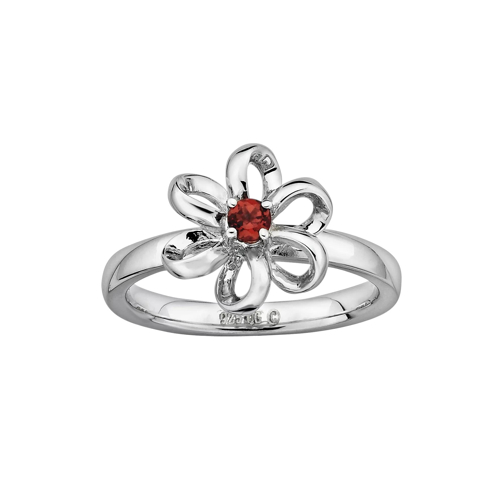 Stacks & Stones Sterling Silver Garnet Flower Stack Ring, Women's, Size: 7, Red Product Image