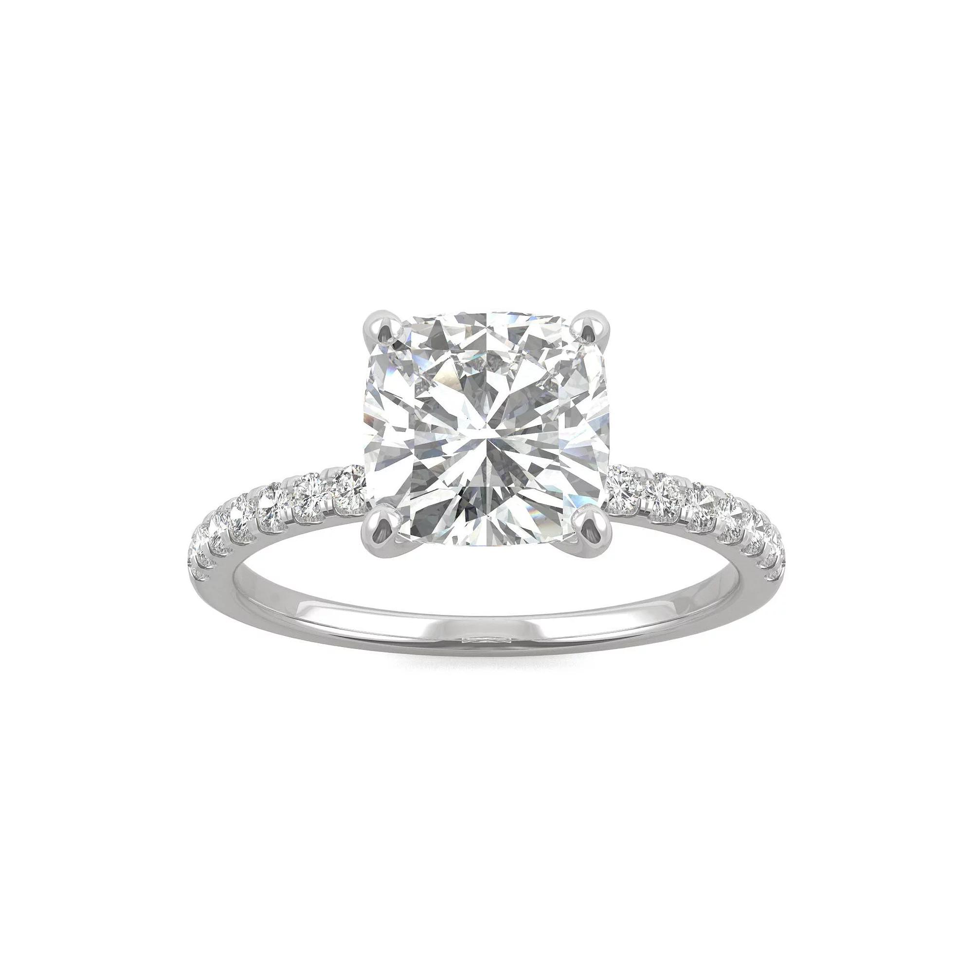 Charles & Colvard 14k White Gold 2 1/3 Carat T.W. Lab-Created Moissanite Cushion Basket Solitaire Ring, Women's, Size: 9 Product Image