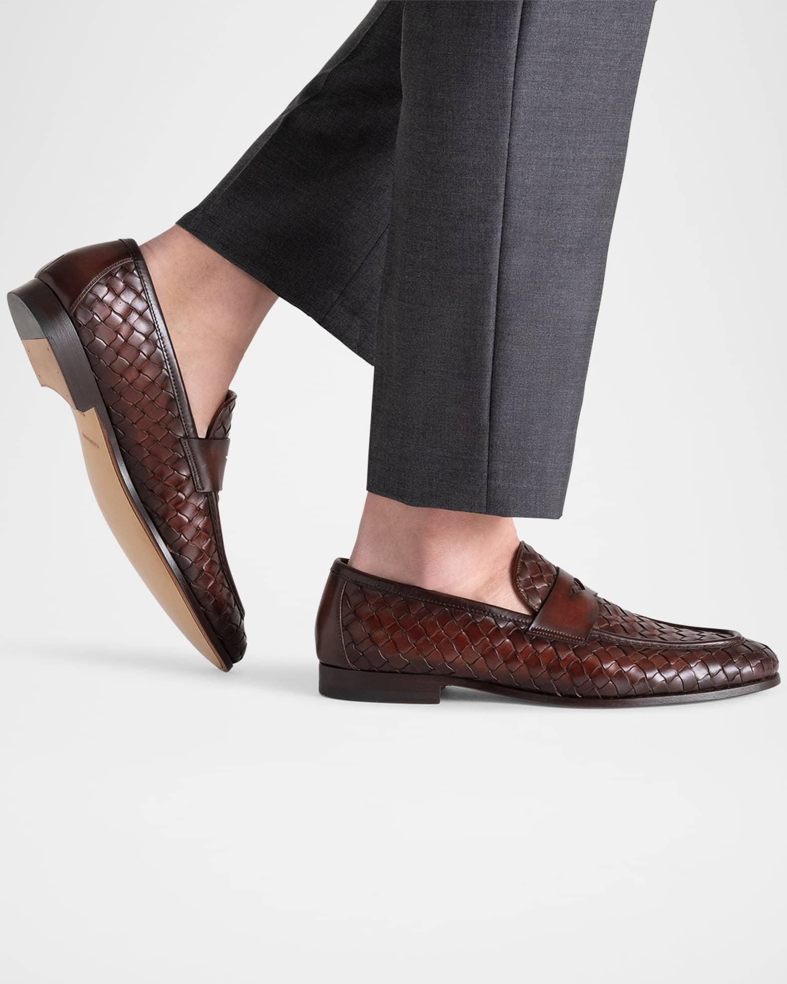 Men's Hyde Woven Leather Penny Loafers Product Image