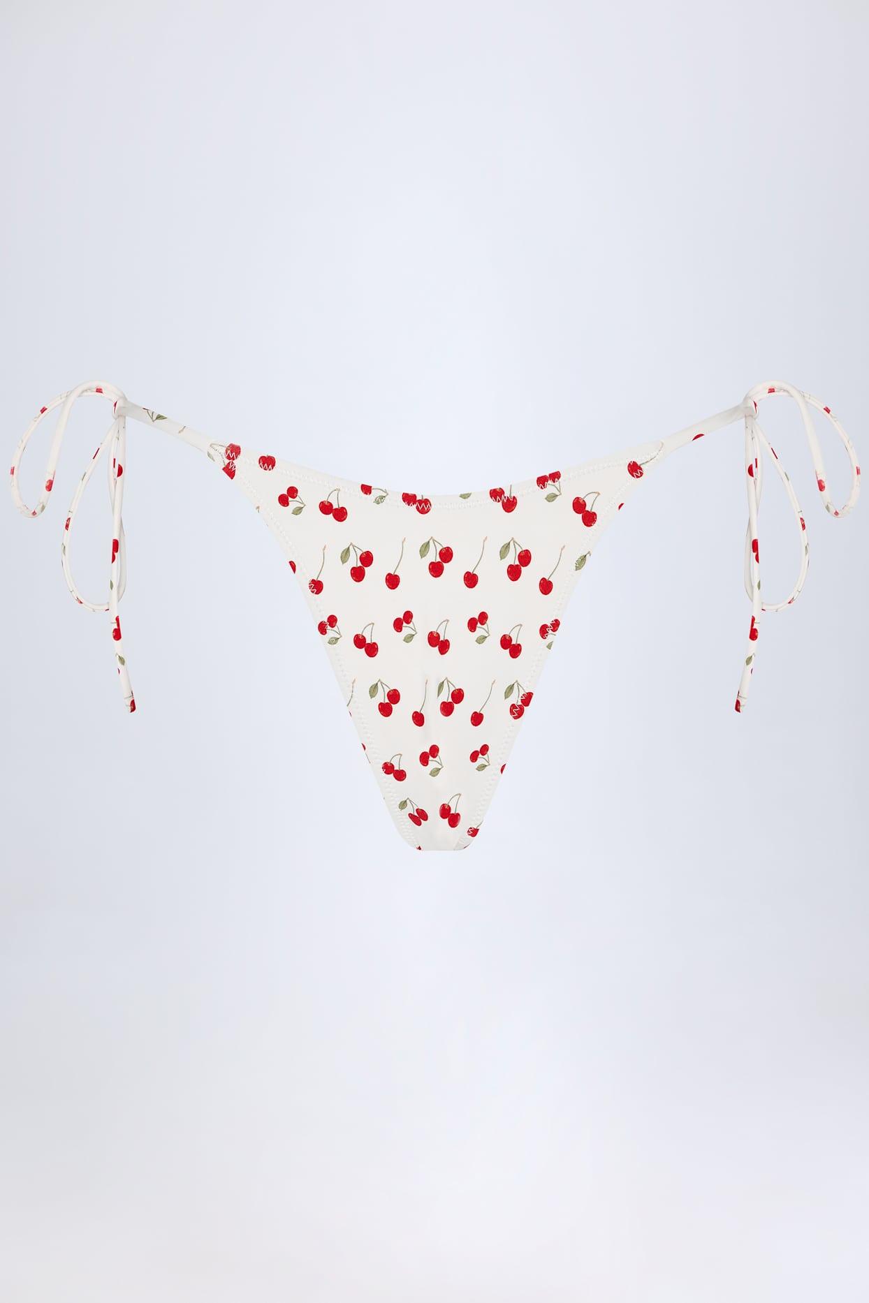 Side-Tie Cheeky Bikini Bottoms in Cherry Print Product Image