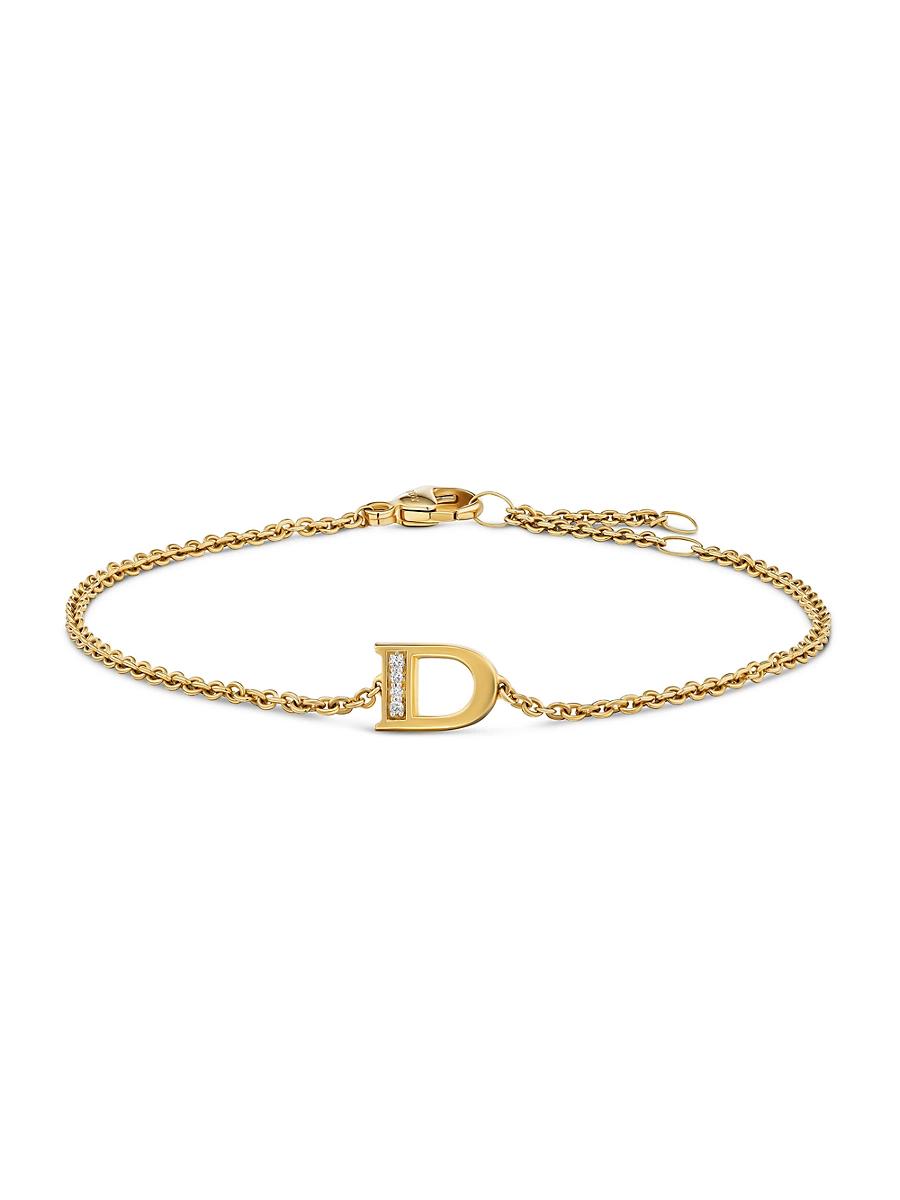 Womens Petite Pav Initial Chain Bracelet in 18K Yellow Gold Product Image