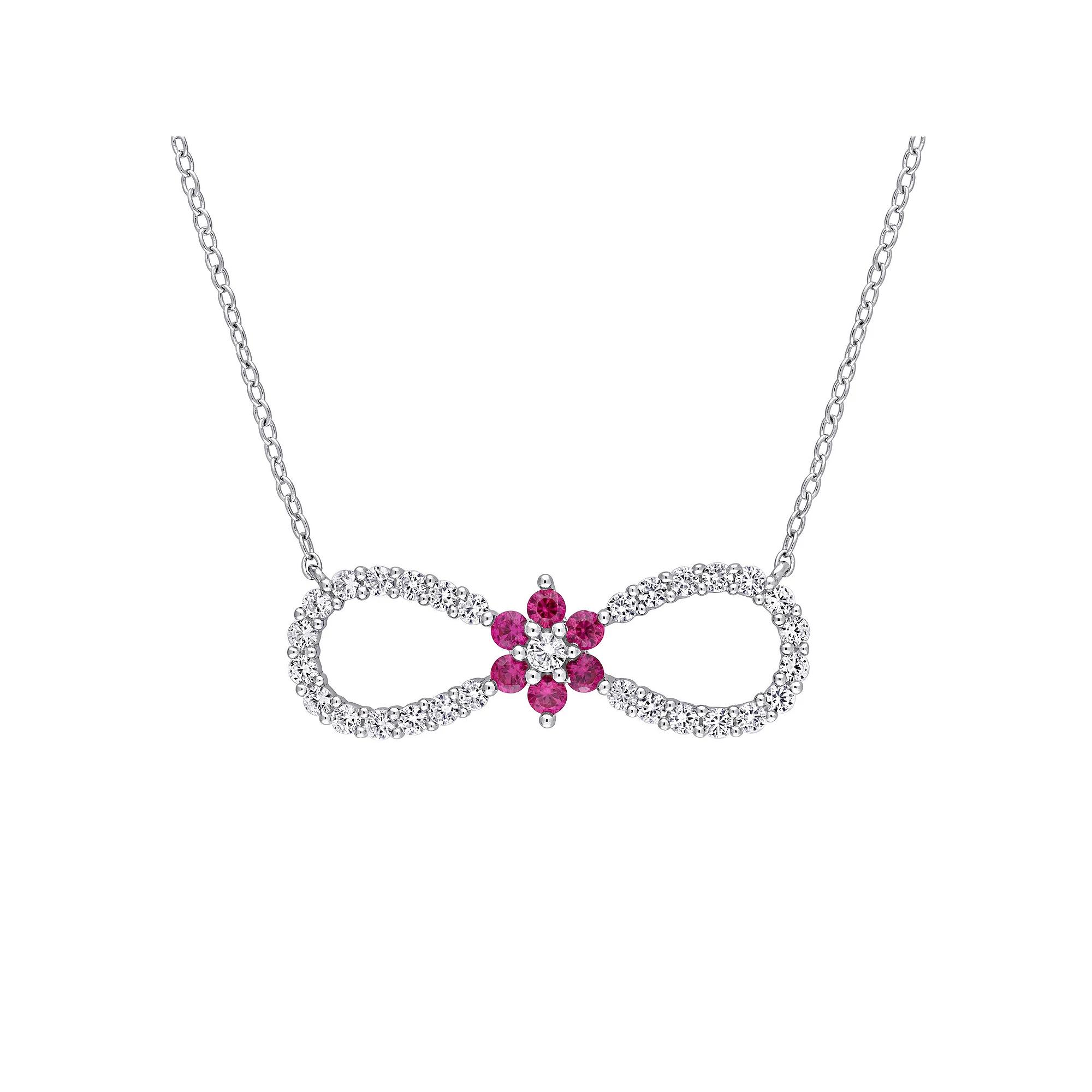 Stella Grace Sterling Silver Lab Created Ruby & Lab Created White Sapphire Infinity Pendant, Women's, Size: 17" Product Image