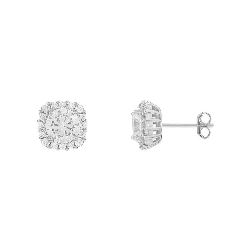 PRIMROSE Sterling Silver Cubic Zirconia Rounded Square Stud Earrings, Women's Product Image