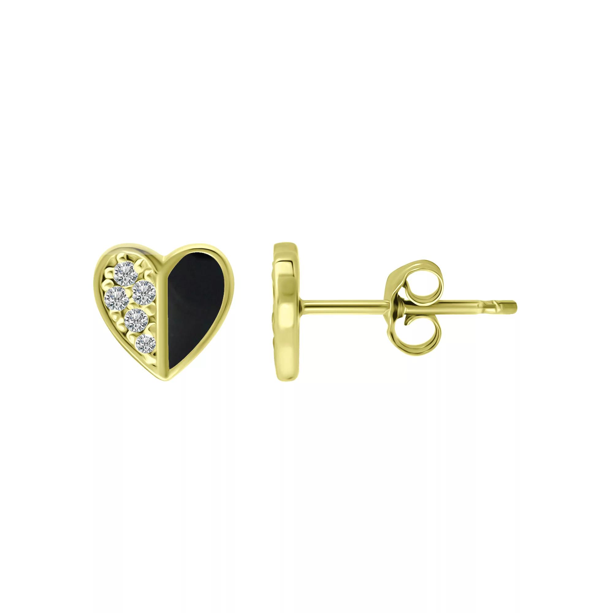 Aleure Precioso Sterling Silver Enamel & Cubic Zirconia Heart Stud Earrings, Women's, Black Product Image