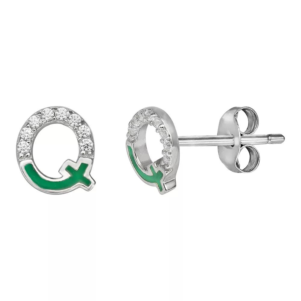 PRIMROSE Sterling Silver Cubic Zirconia Initial Stud Earrings, Women's, Green Q Product Image