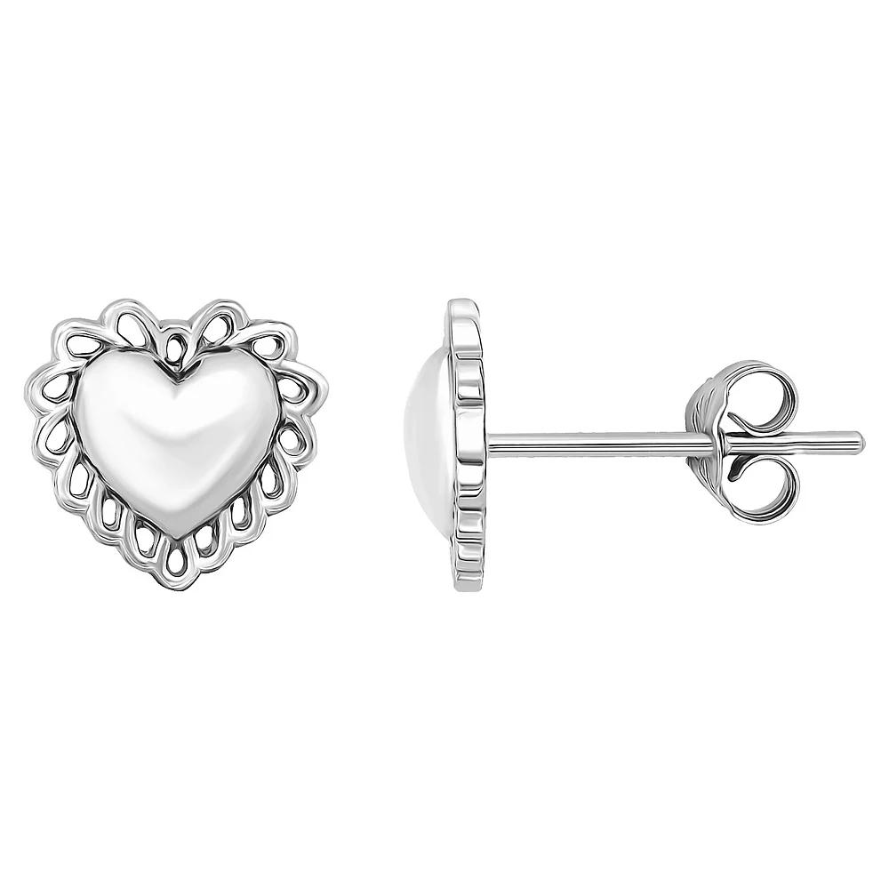 Aleure Precioso Heart with Scalloped Border Posted Stud Earrings, Women's, Sterling Product Image