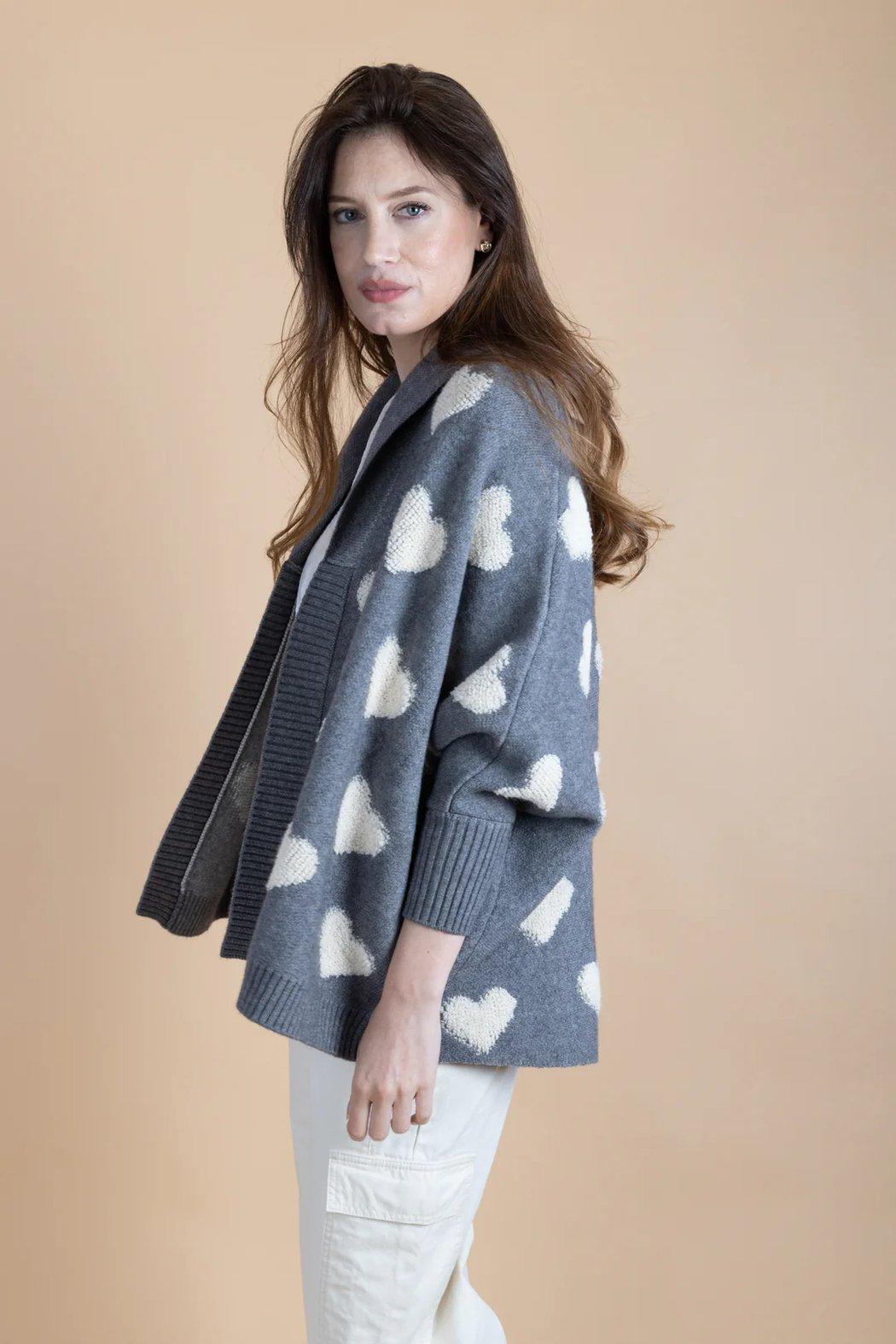 Heart Cardigan Ribbed Knit Product Image