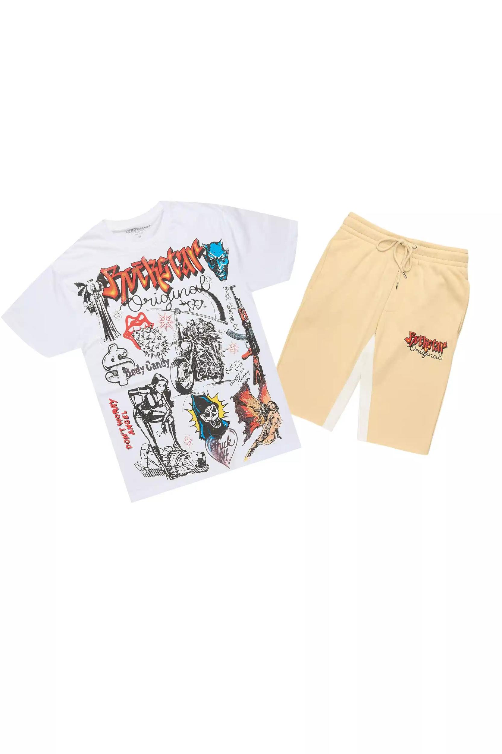 Shootah White/Beige T-Shirt Short Set Male Product Image