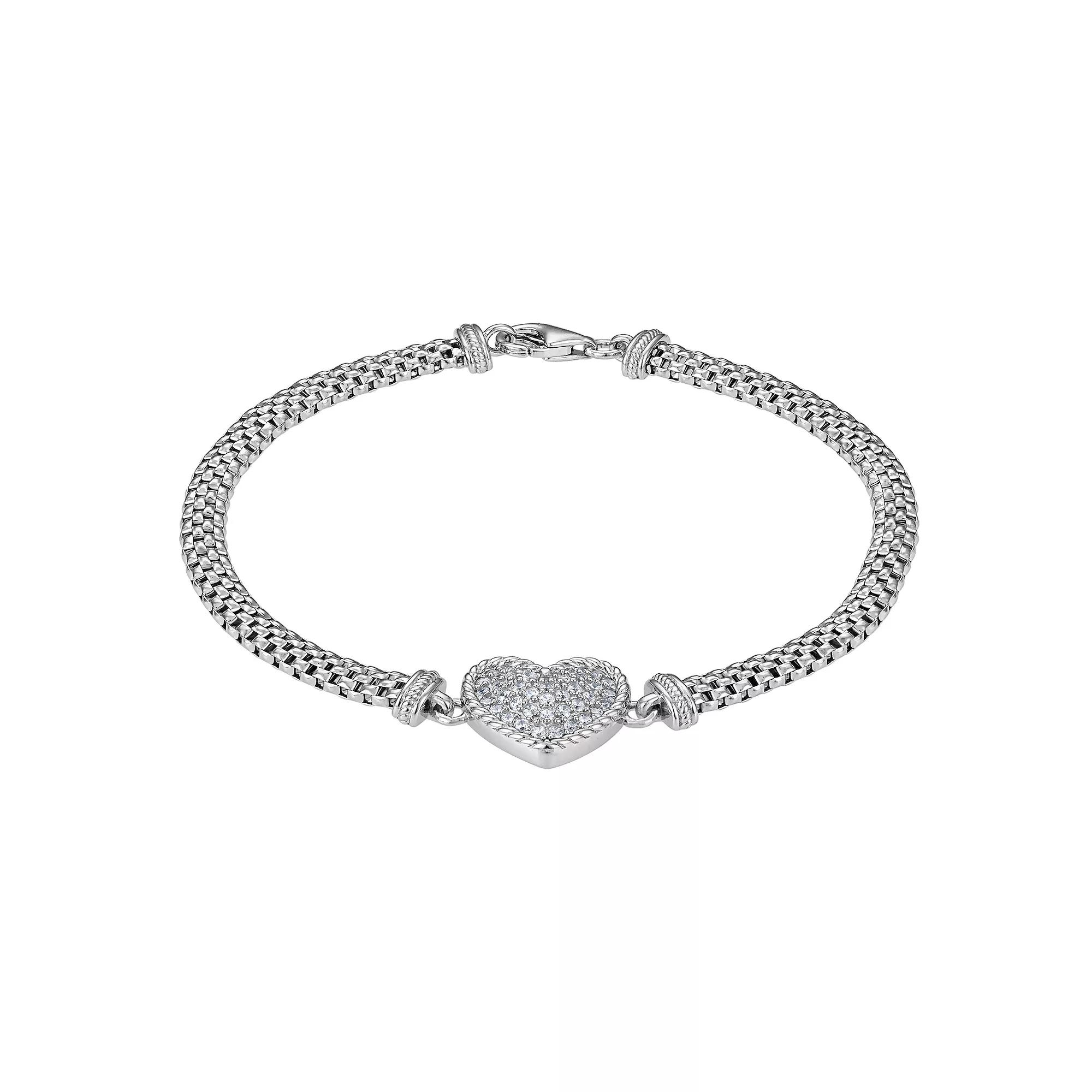 Sterling Silver Cubic Zirconia Heart Bracelet, Womens Product Image