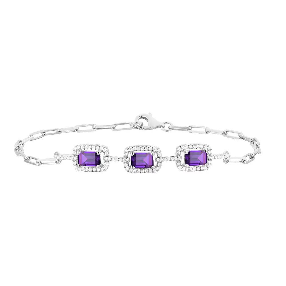 Sterling Silver Amethyst & Lab-Created White Sapphire Bracelet, Womens Product Image