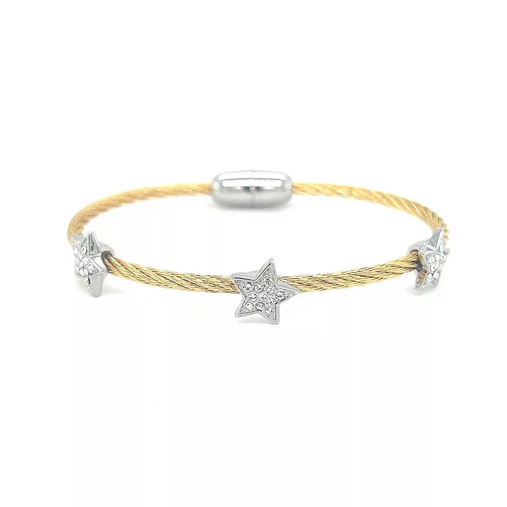 Juvell Two Tone 18k Gold Plated Cubic Zirconia Star Bangle Bracelet, Women's, Size: 7" Product Image