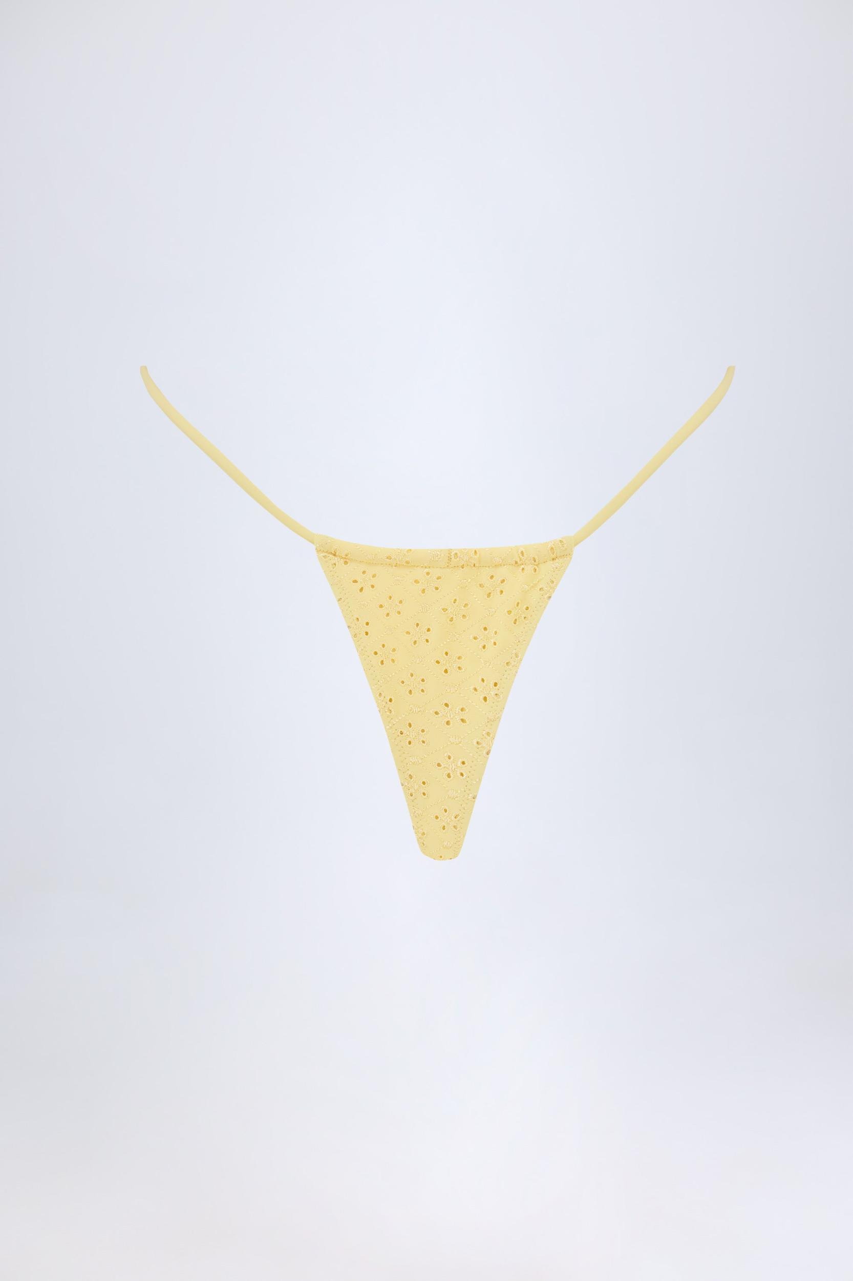 Broderie Anglaise Drawstring Bikini Bottoms in Lemon Yellow Product Image